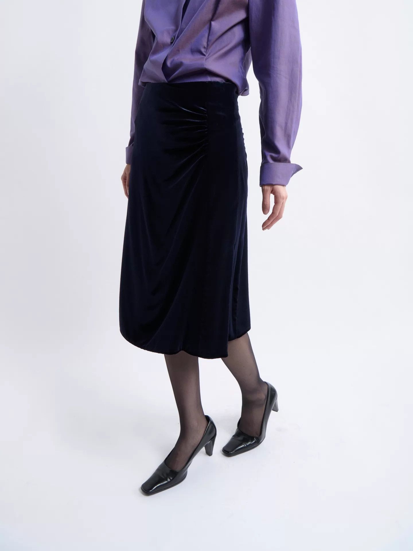 Prada PRADA Women's Velvet Sheen Pleated Skirt Deep Navy Size 25" / US 0 / IT 36 - 4 Thumbnail