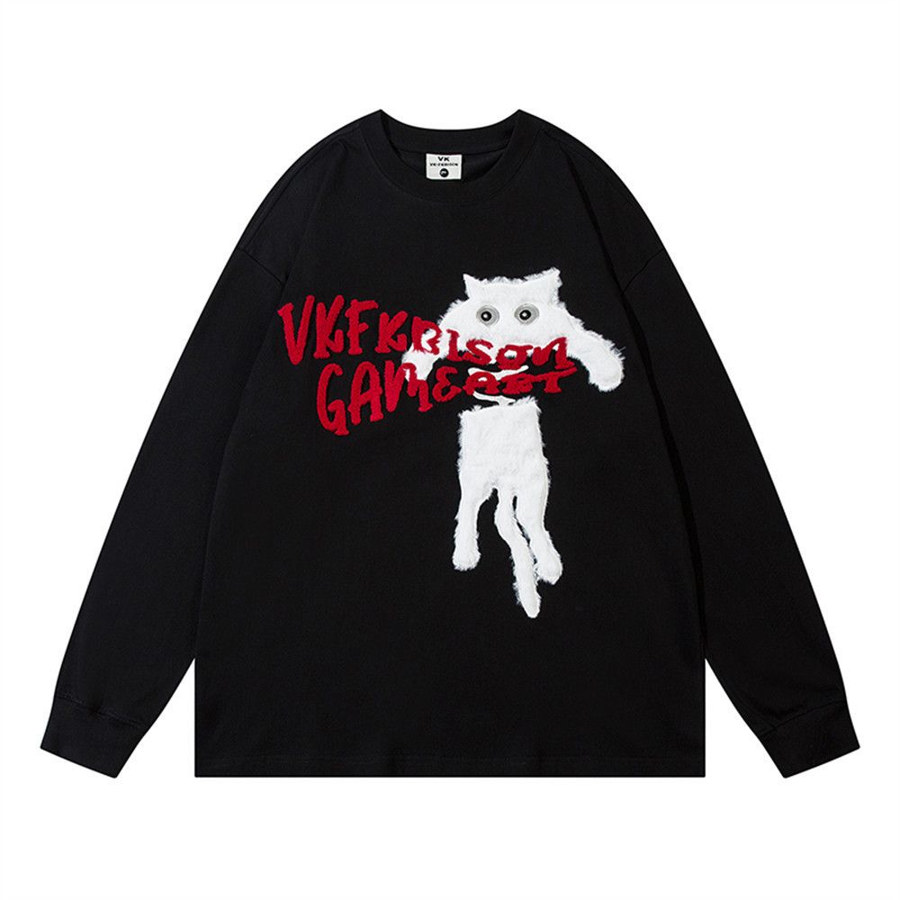 Vintage Men's hip-hop cat cartoon embroidered long-sleeved T-shirt Size US M / EU 48-50 / 2 - 1 Thumbnail