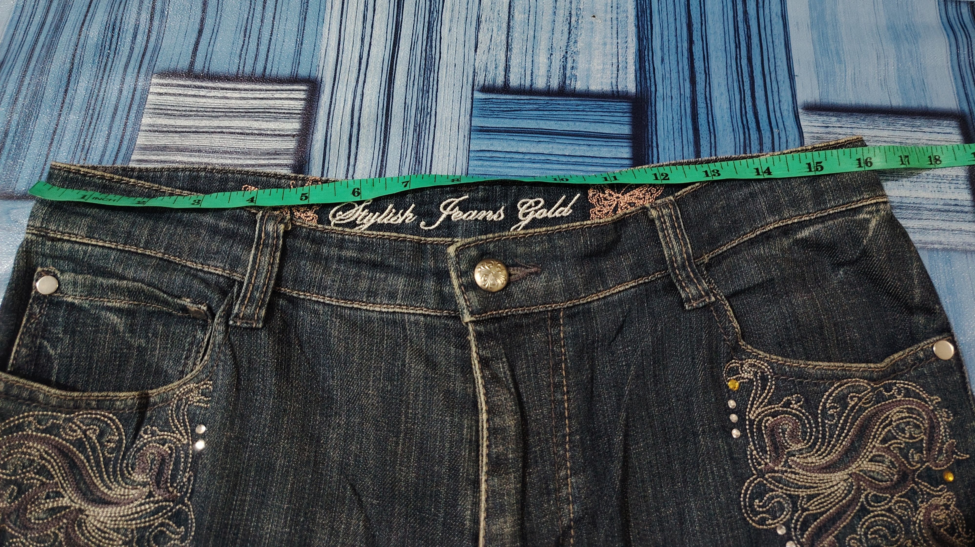 Who Decides War Japan Stylish Jeans Gold Bead Embroidered Flared jeans Twist Size US 32 / EU 48 - 19 Thumbnail