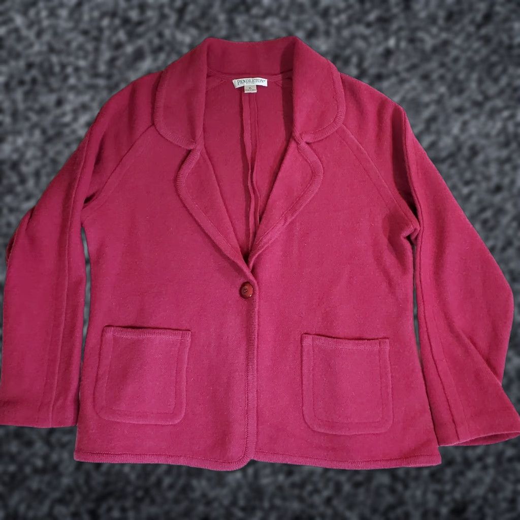 Pendleton VINTAGE Pendleton Cardigan Sweater Women’s Dark Pink Wool Single Button XL - 80s 90s - Casual, Collared, Long Sleeve, Lambs Wool - Pink - Womens Size XL / US 12-14 / IT 48-50 - 1 Thumbnail