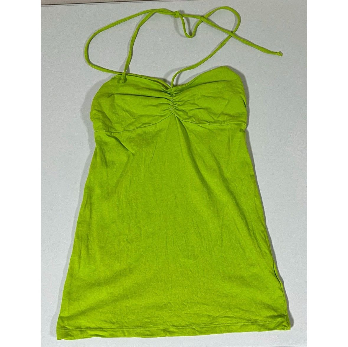 City Streets Lime Green Neon Ruched Babydoll Halter Top Shirt Tee Size M💚 Size M / US 6-8 / IT 42-44 - 1 Thumbnail