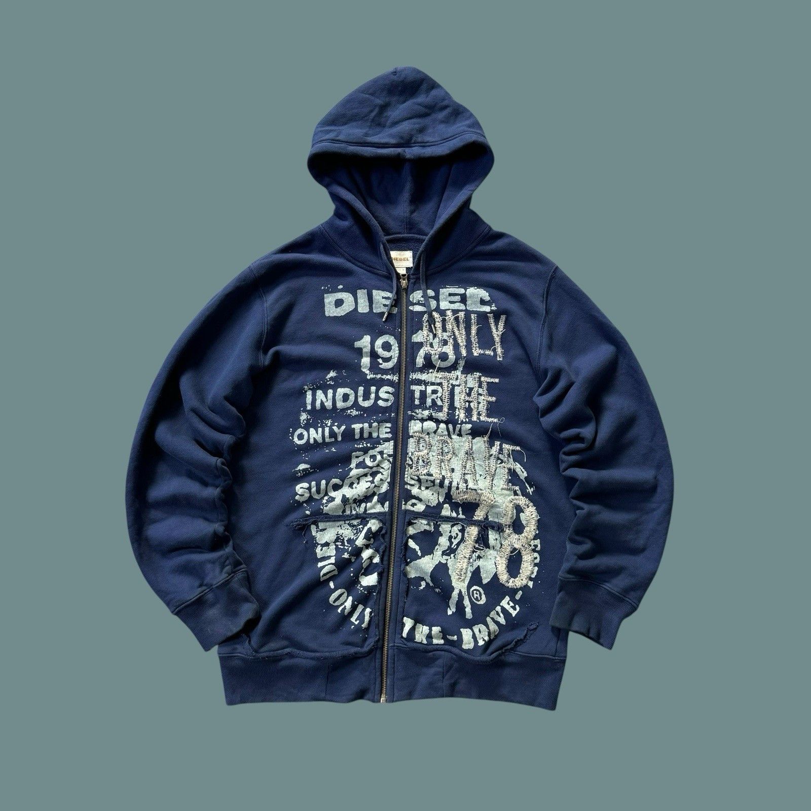 Diesel Vintage Distressed Zip Up Hoodie Full Zip Graphic Y2K