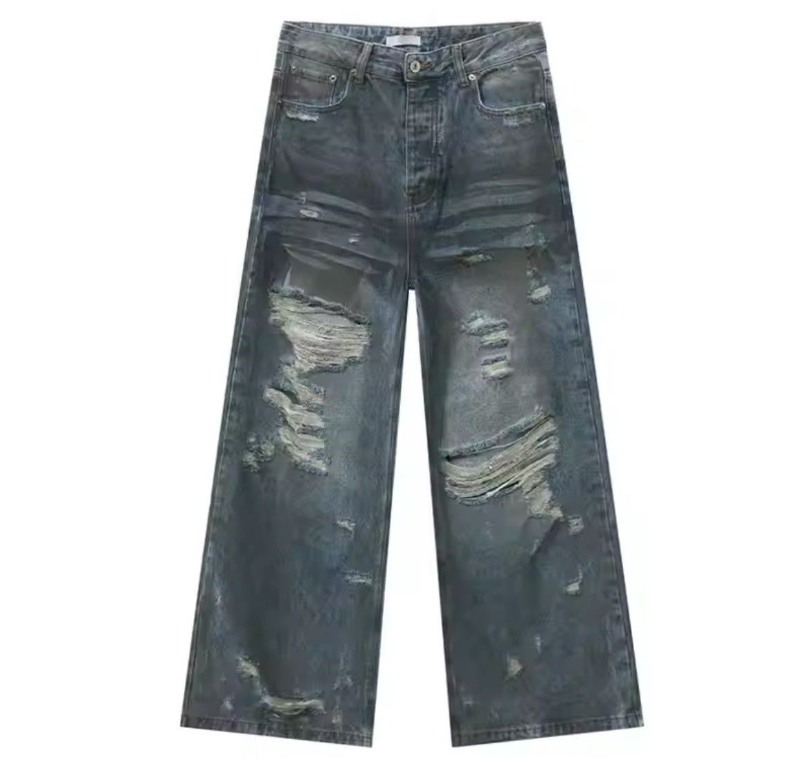 Japanese Brand × Vintage Straight Loose Ripped Hole Jeans Size US 33 - 5 Thumbnail
