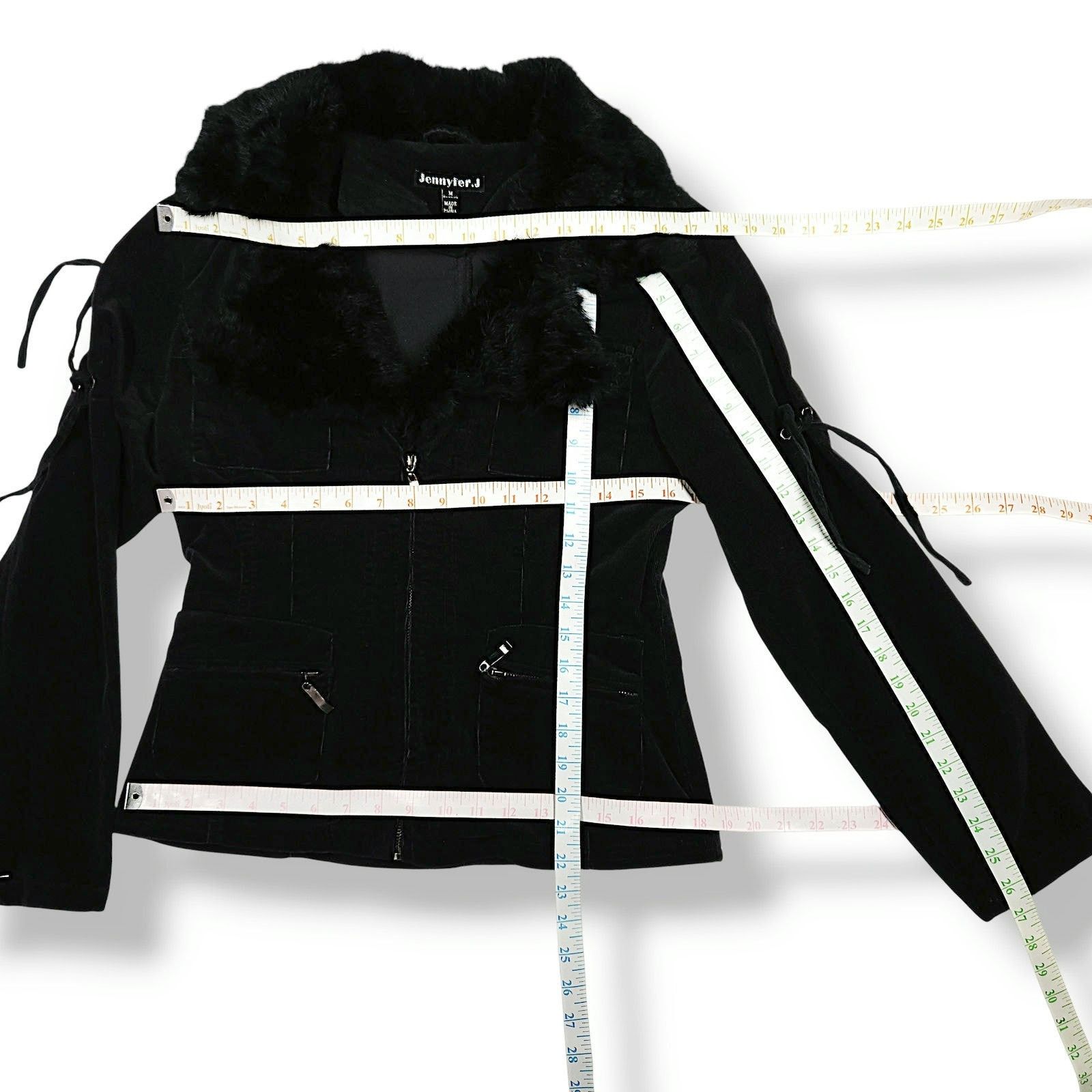 Other Jennyfer.J Corduroy Jacket Rabbit Fur Trim Black Y2K M Size M / US 6-8 / IT 42-44 - 11 Thumbnail