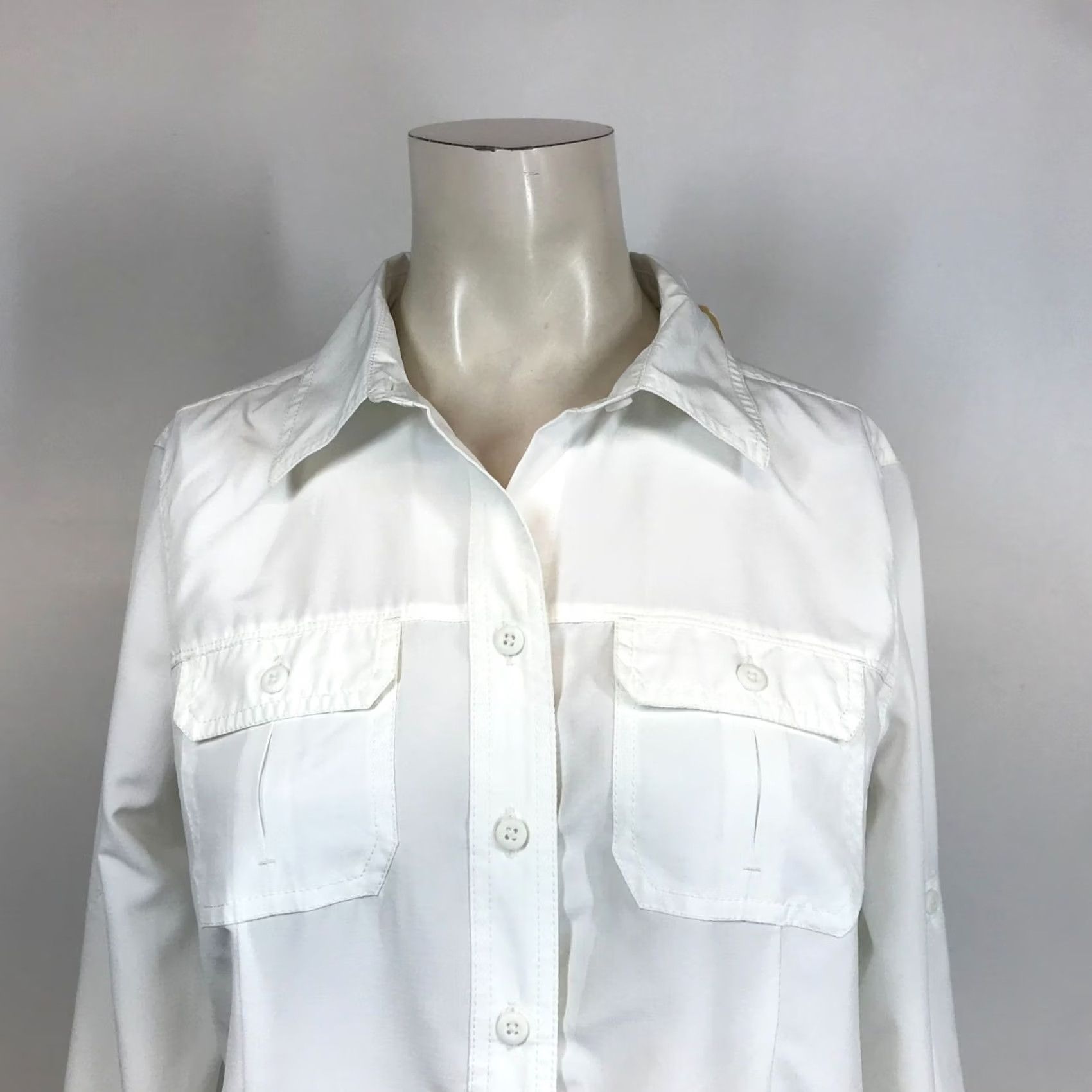 Eddie Bauer EDDIE BAUER WOMEN'S M WHITE LONG SLEEVE BUTTON-UP POLYESTER TOP SHIRT M Size M / US 6-8 / IT 42-44 - 2 Thumbnail