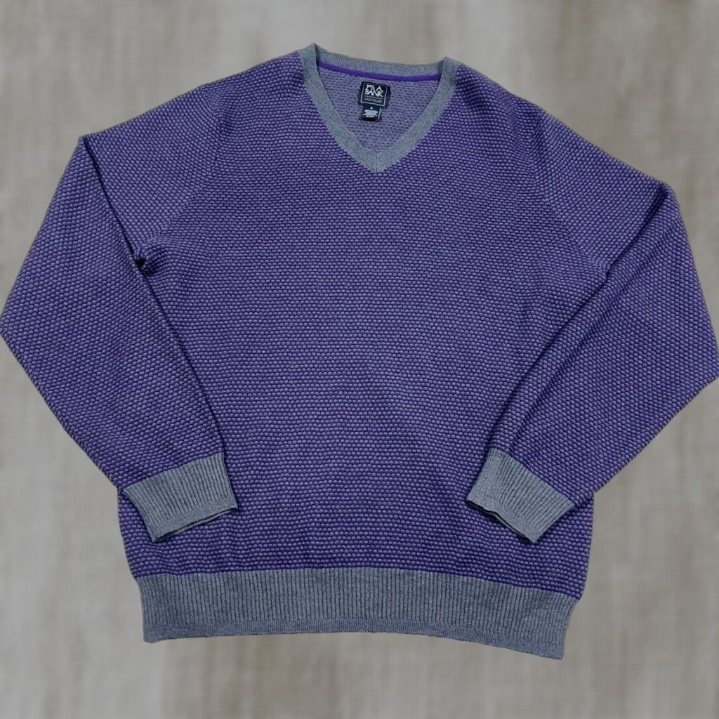 Jos. A. Bank Jos. A. Bank Sweater Men XL Purple Gray Spotted V Neck Grandpa Travler Knit Adult Size US XL / EU 56 / 4 - 1 Thumbnail