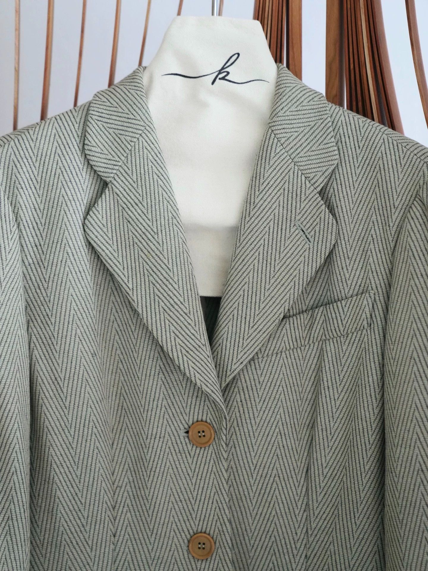 Armani Giorgio Armani Vintage Wool Herringbone Suit Jkt 38/M Flaws Size XS / US 0-2 / IT 36-38 - 7 Thumbnail