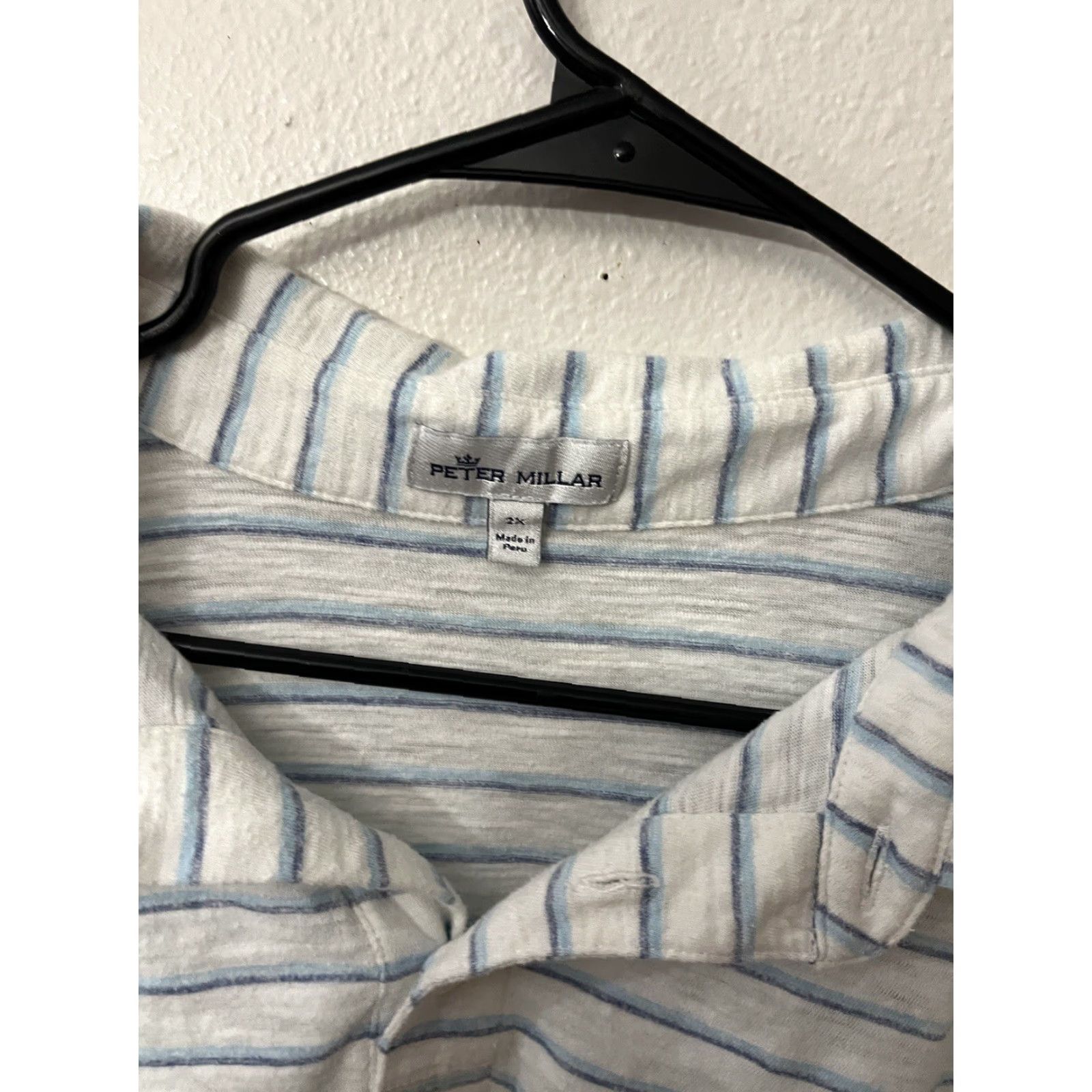 Peter Millar Peter Millar Polo Shirt Mens Big 2X Blue White Striped Stretch Golf Size US XXL / EU 58 / 5 - 2 Thumbnail