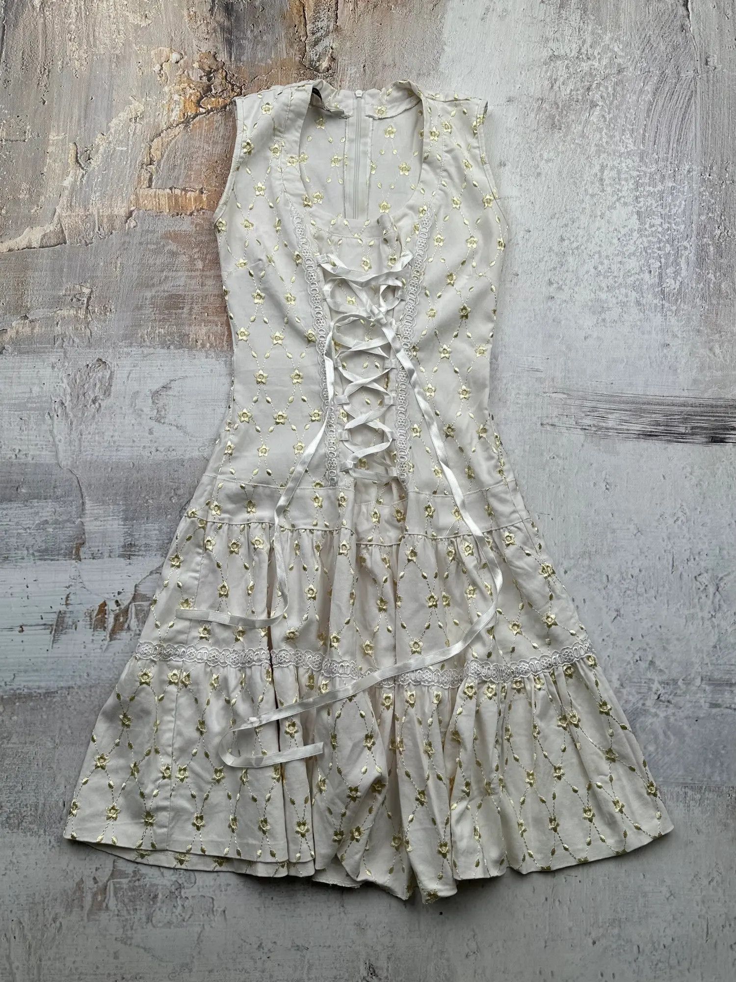 image of Avant Garde Vintage Bondage Flare Dress in Beige, Women's (Size Small)