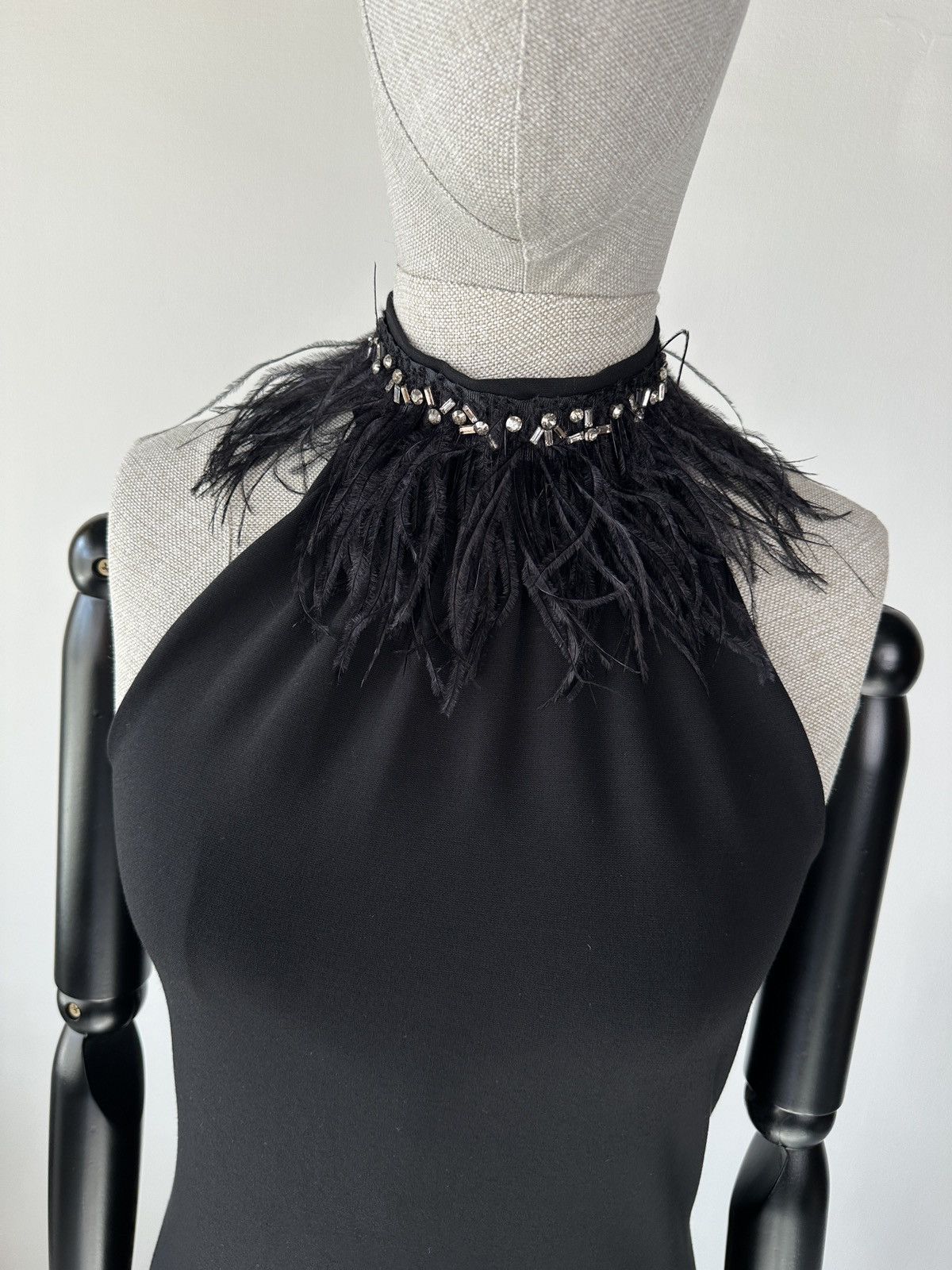 Max Mara MAX MARA Cocktail Halter Dress Ostrich Feathers Crystals Size S / US 4 / IT 40 - 6 Thumbnail