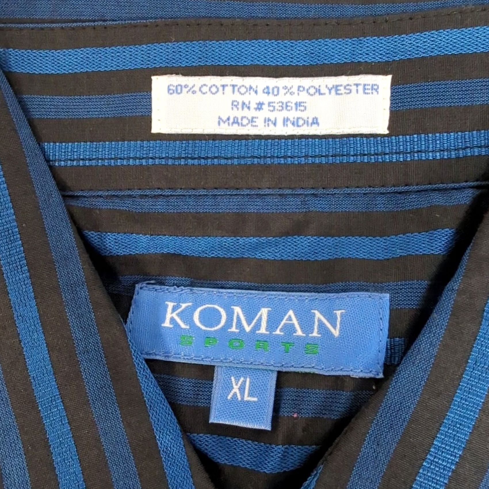 Vintage Koman Shirt Mens XL Navy Blue Striped Button-Up Long Sleeve Casual Formal NEW Size 46R - 4 Thumbnail
