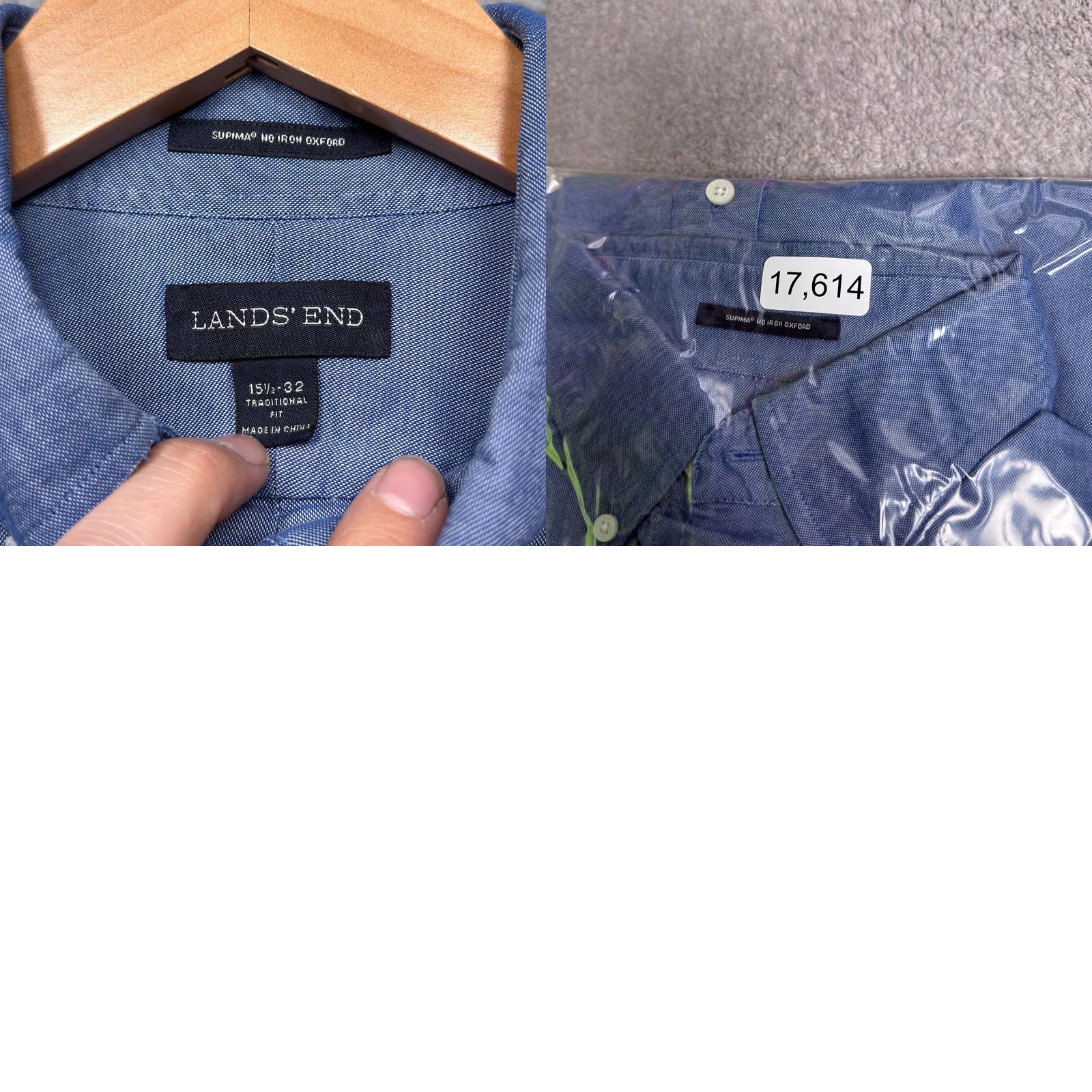 Lands' End Lands End Mens Shirt Blue Button Down Oxford Non Iron Pocket Preppy 15.5 32 Size US L / EU 52-54 / 3 - 9 Thumbnail