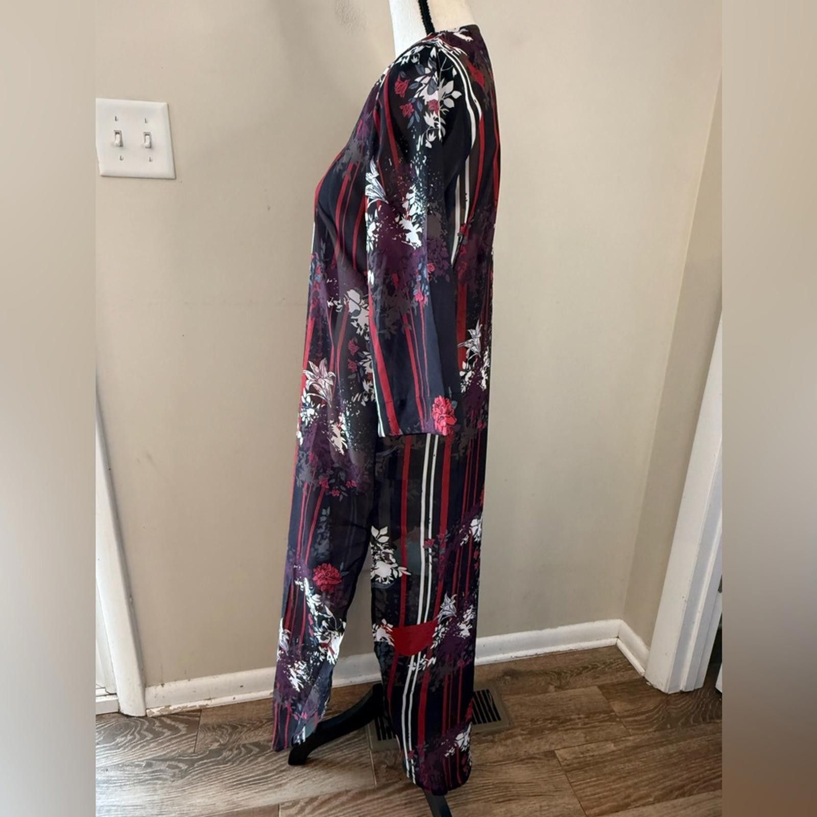Other Colleen Lopez floral striped kimono cover up black red SZ XS Size ONE SIZE - 3 Thumbnail