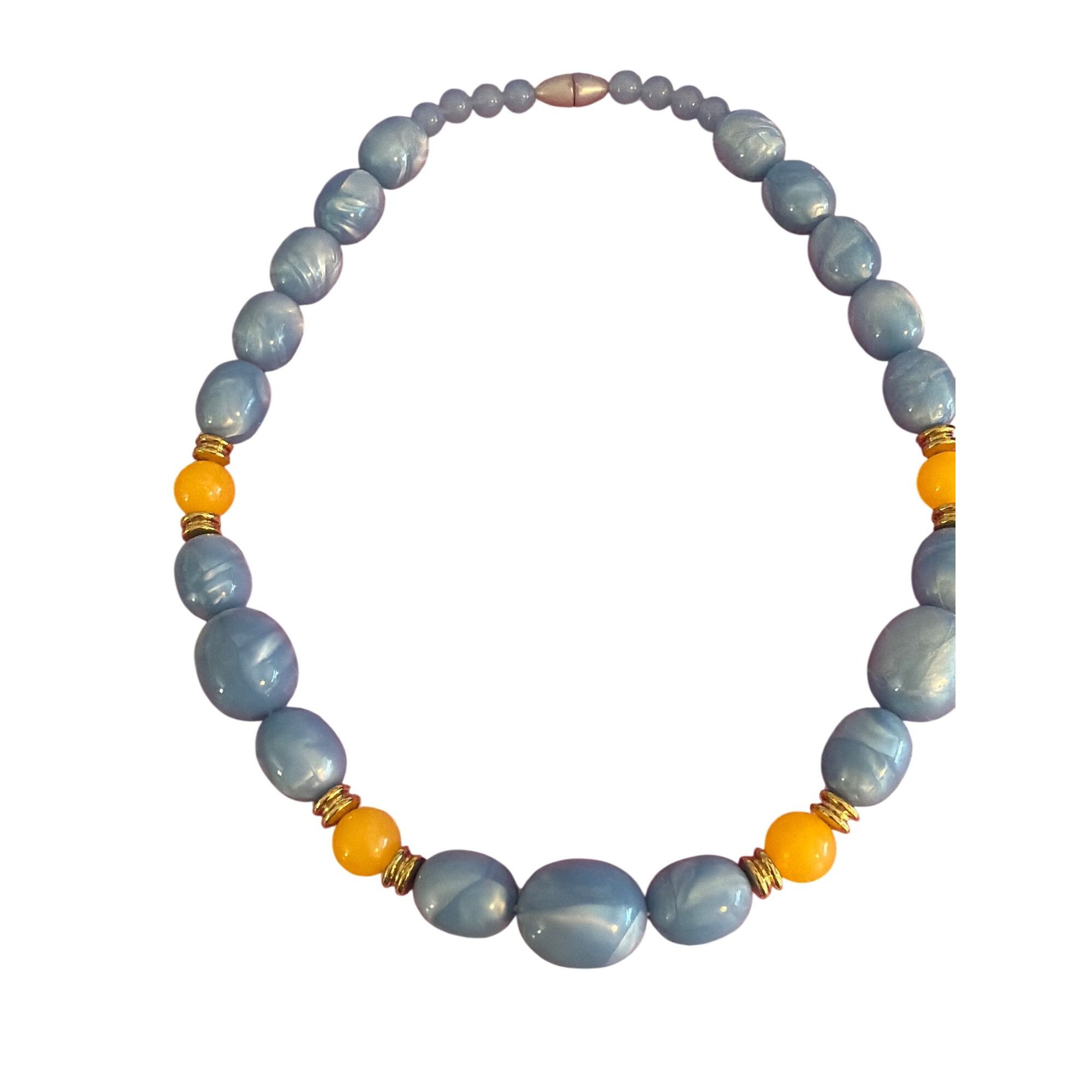 Other Vintage Blue Yellow Marbled Beaded Necklace Gold Tone Acryli Size ONE SIZE - 3 Thumbnail