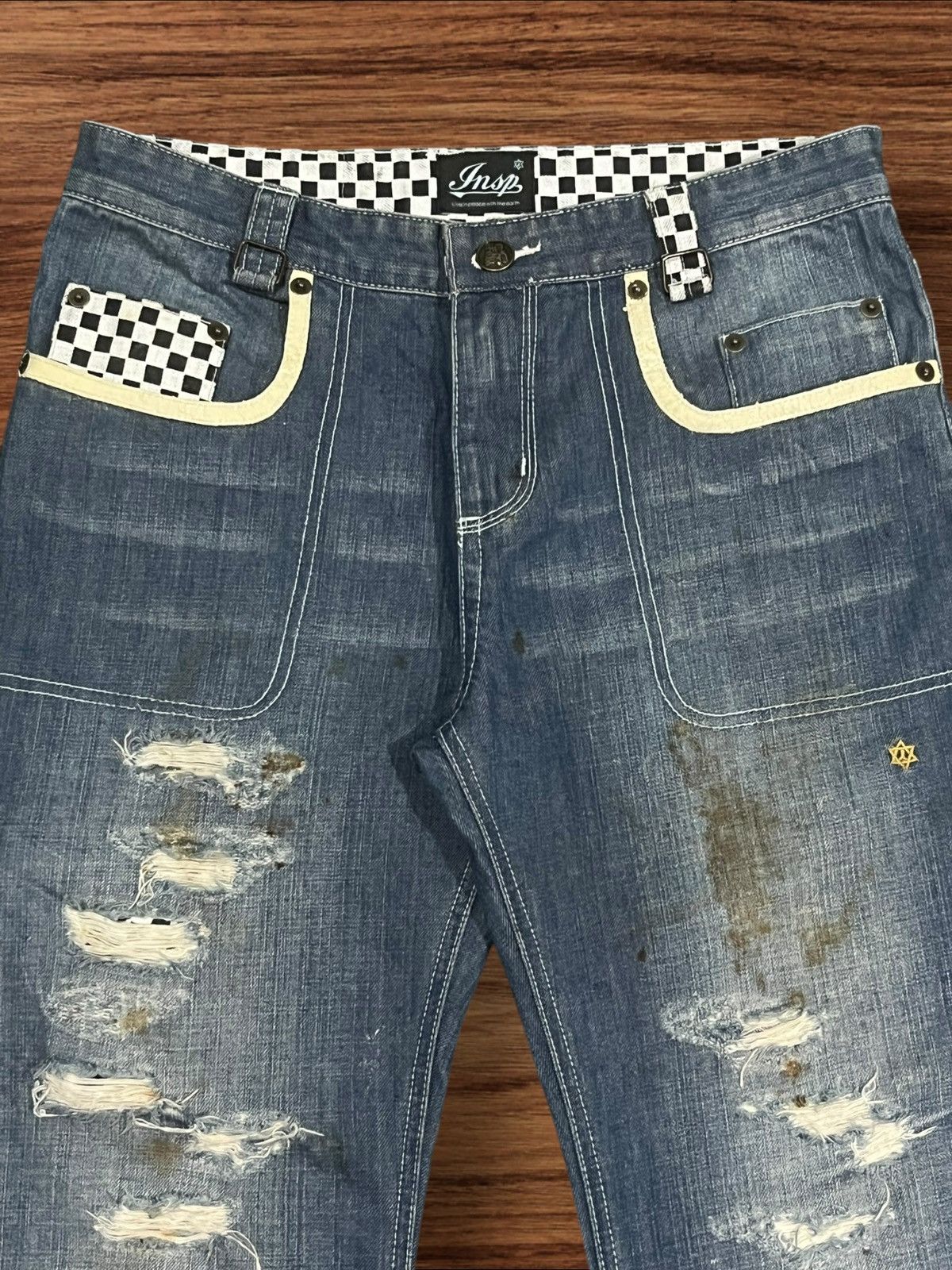 Japanese Brand ⚡️Sick⚡️Japanese Brand Jehova Checkered Distressed Curve Jeans Size US 32 / EU 48 - 4 Thumbnail