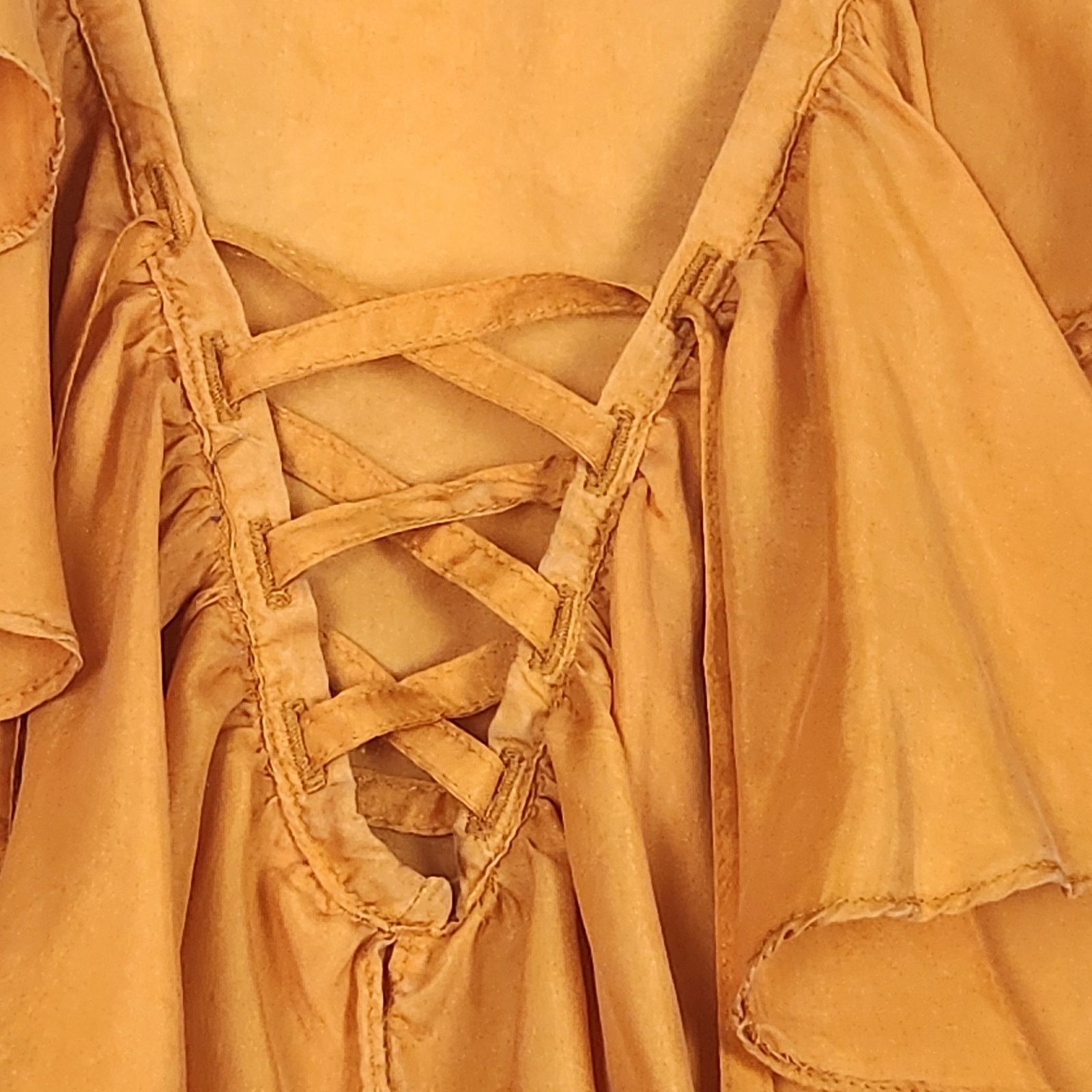 Vintage Orange Silk Ruffle Lace Up Top Soft Surprise Large Size L / US 10 / IT 46 - 6 Thumbnail