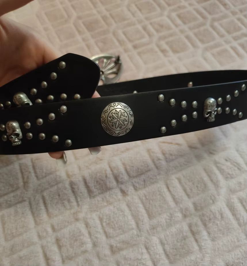 Japanese Brand Bohemian Style Belt Vintage Inlaid Skeleton Head Size 44 - 3 Thumbnail