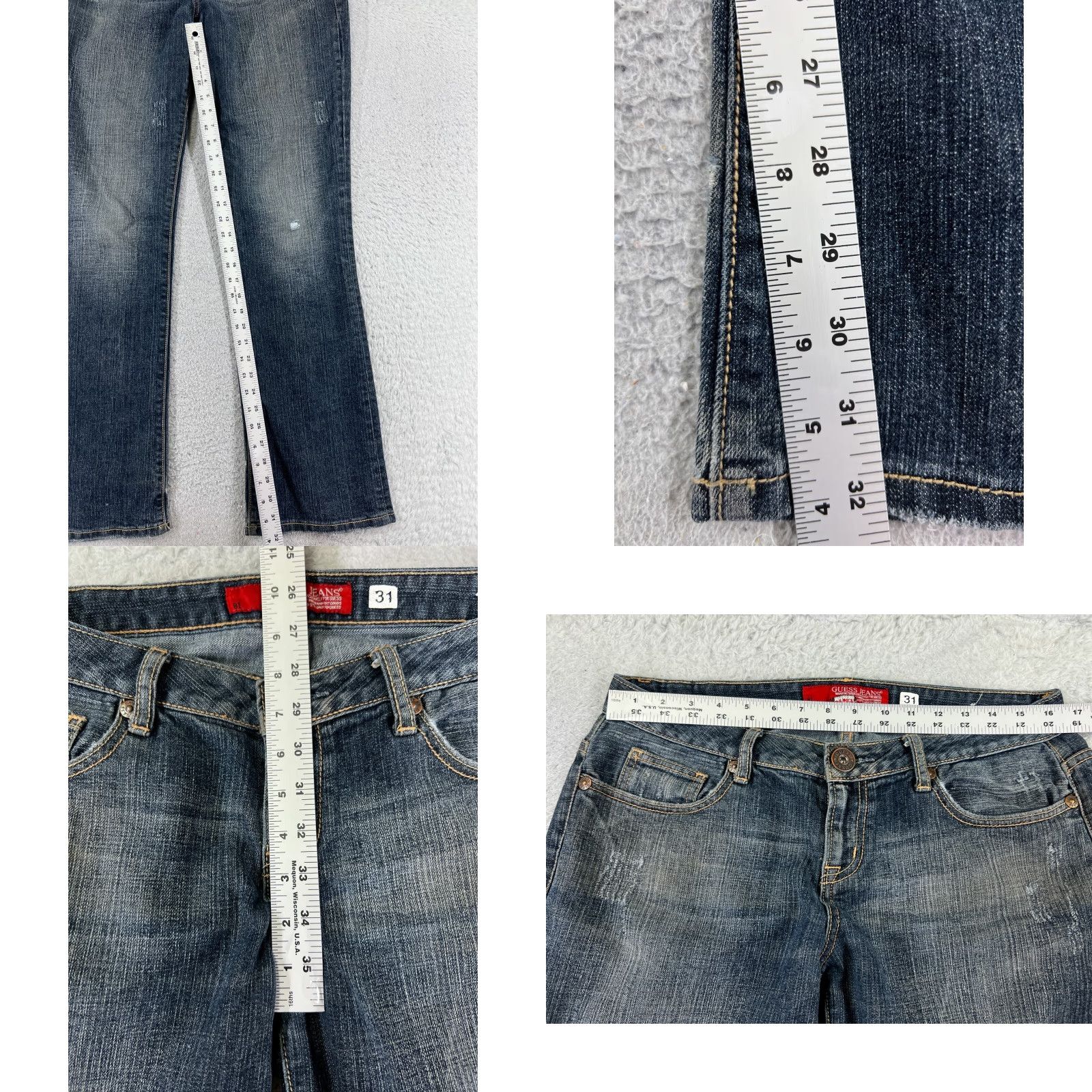 Guess GUESS Jeans Denim Bootcut 27 Blue Womens Low Rise Distressed 5-Pocket Inseam 32 inches Regular Cotton Pant Size 27" / US 4 / IT 40 - 8 Thumbnail