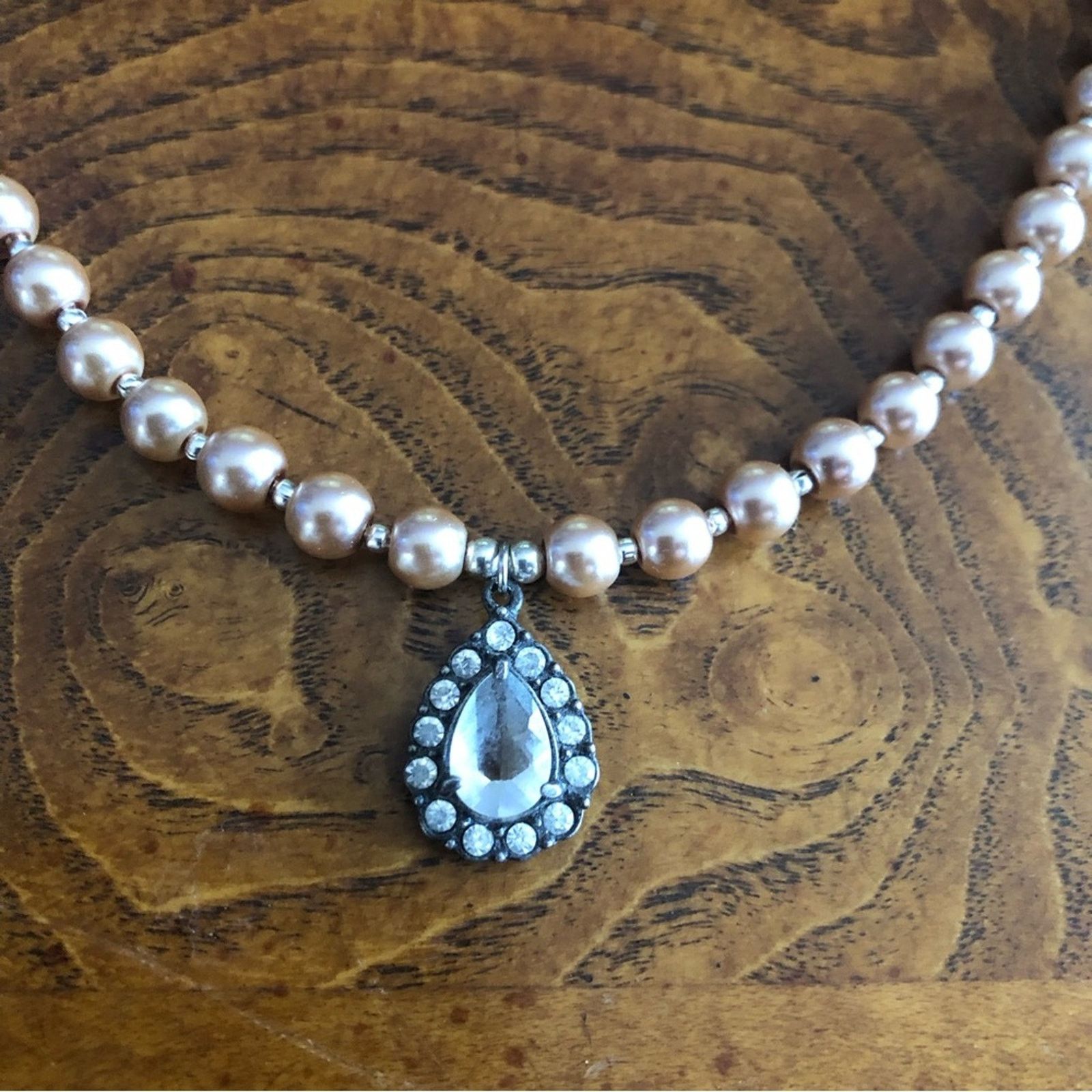 Handmade Handcrafted repurpose teardrop halo Pearl necklace Size ONE SIZE - 10 Thumbnail