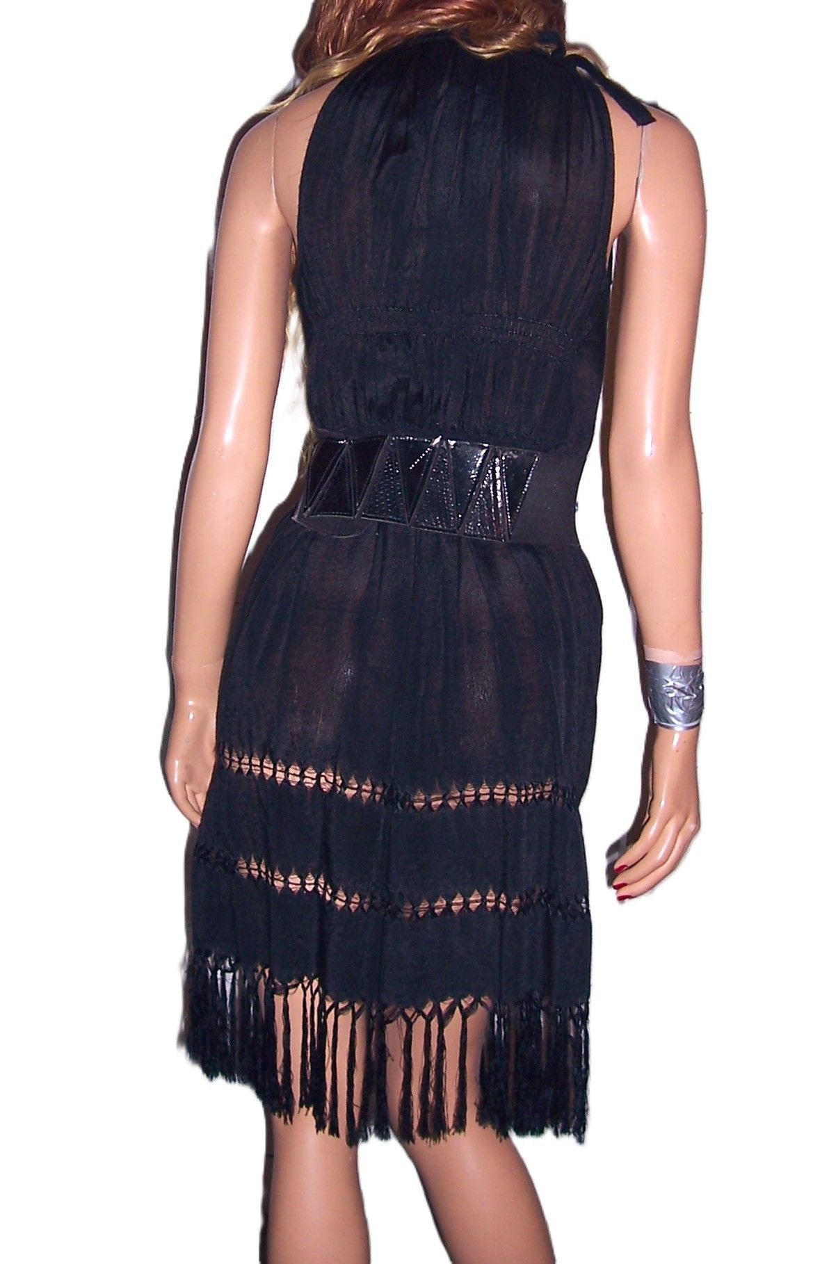Vintage Black Floral Embroidered Fringe Dress S Size S / US 4 / IT 40 - 6 Thumbnail
