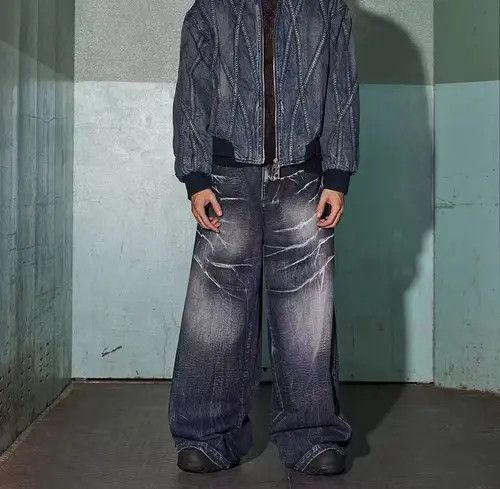 VIBE Vintage washed distressed lightning texture baggy jeans Size US 32 / EU 48 - 1 Thumbnail