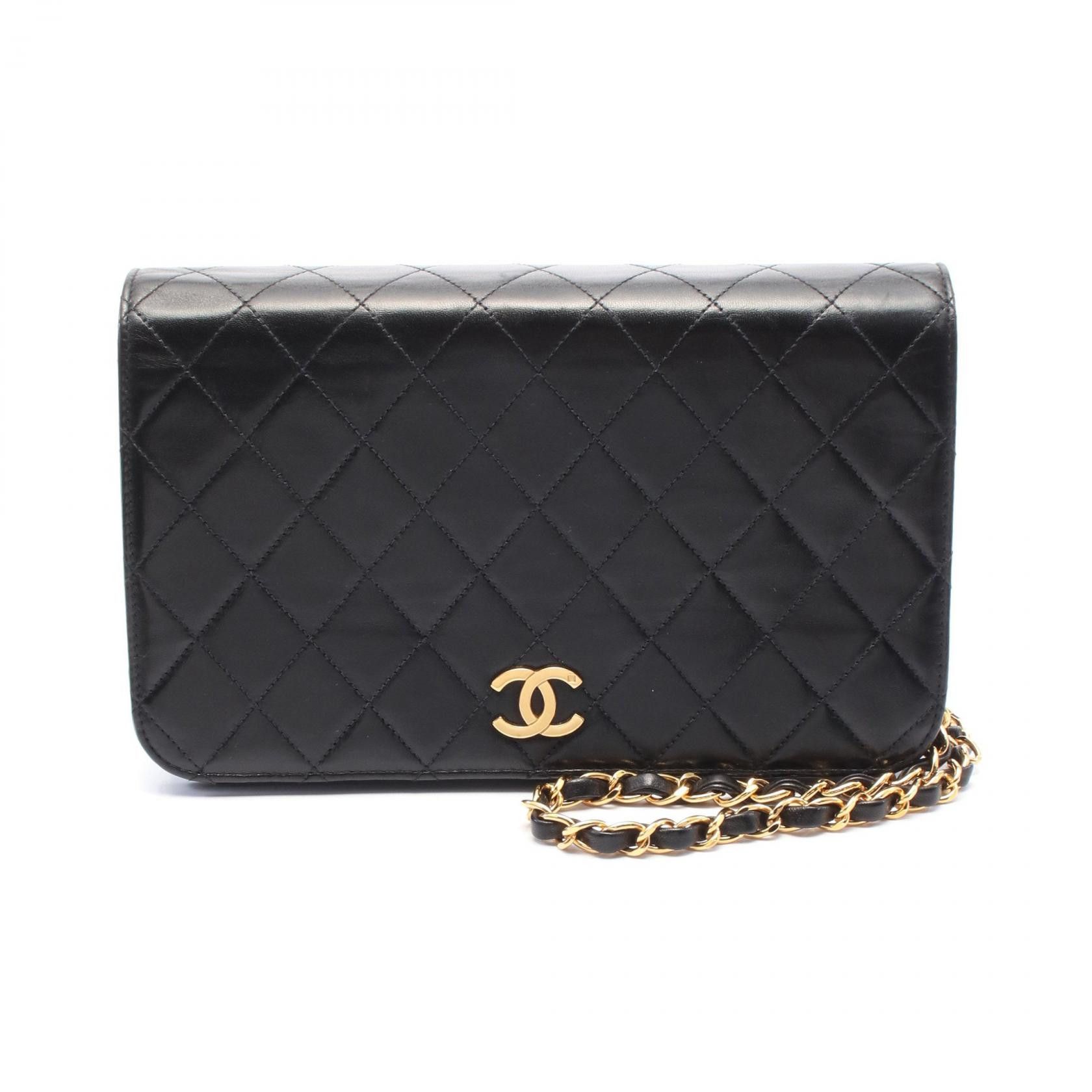 Chanel Chanel Matelasse Full Flap Lambskin Shoulder Bag Leather Shoulder Bag A03568 in Black, Women's