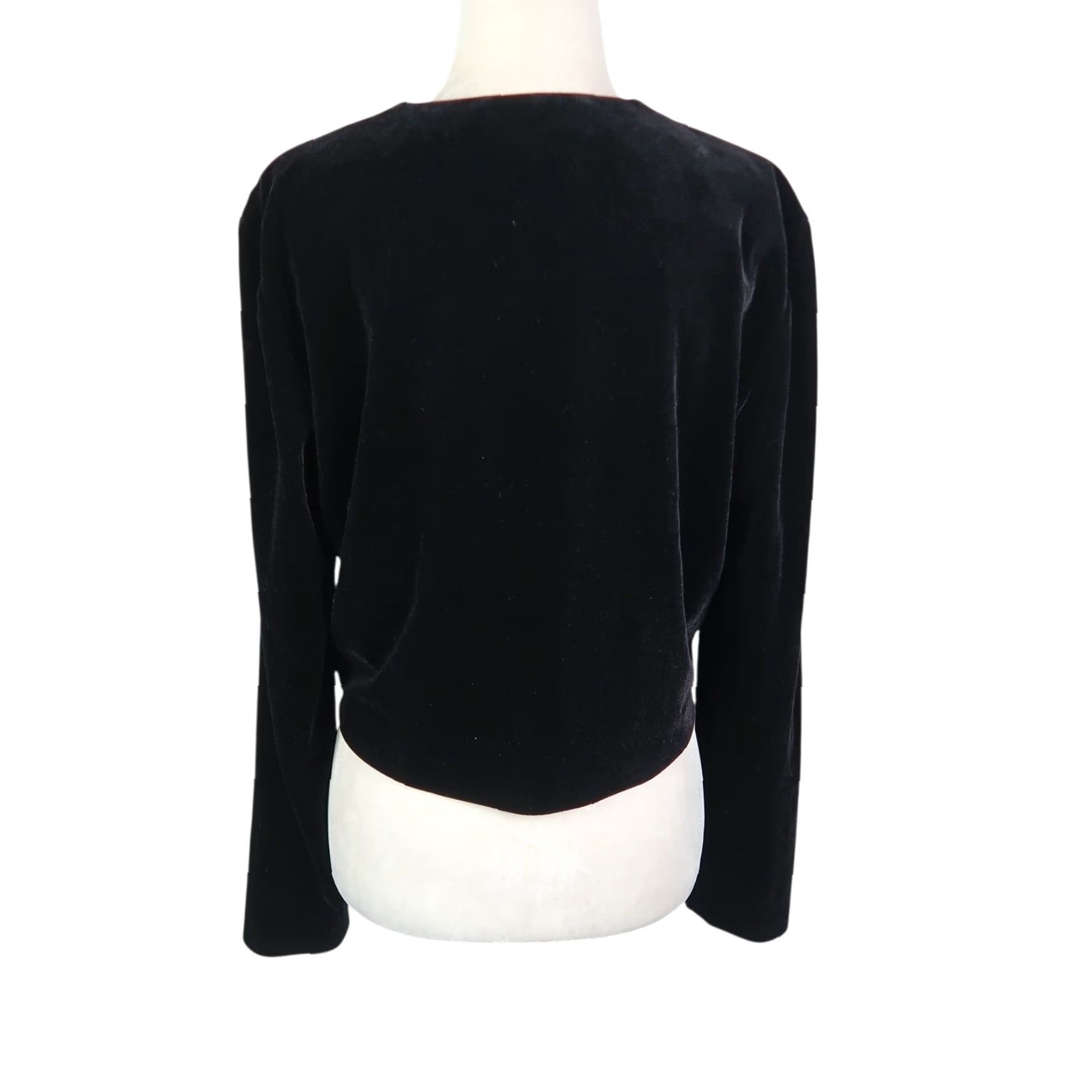 Velvet VINTAGE 90s Black Velvet Long Sleeve Shrug Evening Jacket 8 Size M / US 6-8 / IT 42-44 - 4 Thumbnail