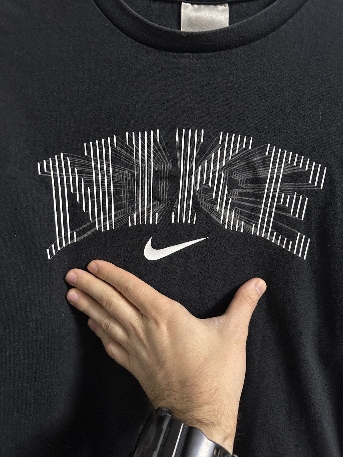 Nike Rare Vintage T-Shirt Nike Big Logo Swoosh Drill Y2K Size US XL / EU 56 / 4 - 2 Thumbnail
