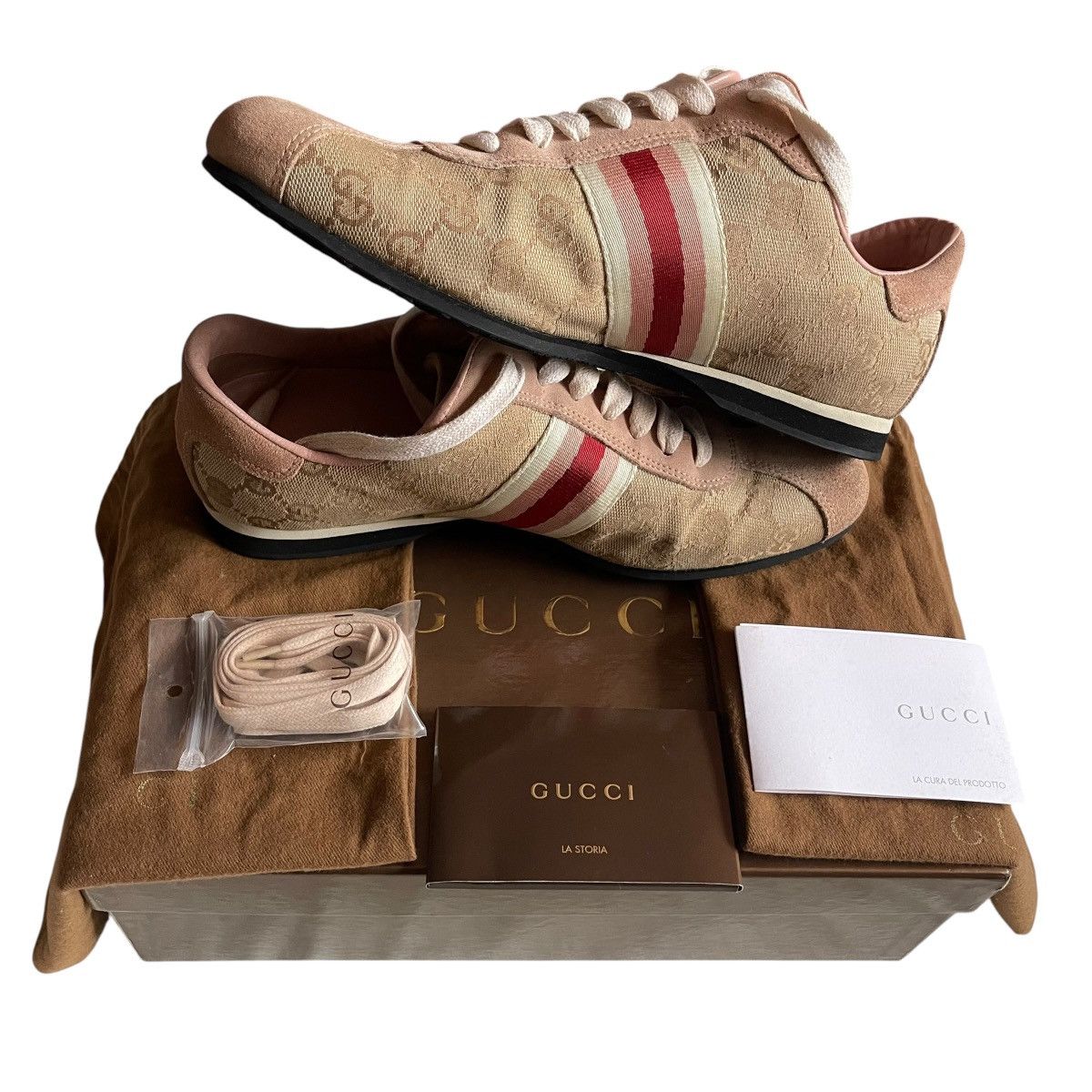 Gucci Beige/Pink GG Canvas And Suede Size 38.5