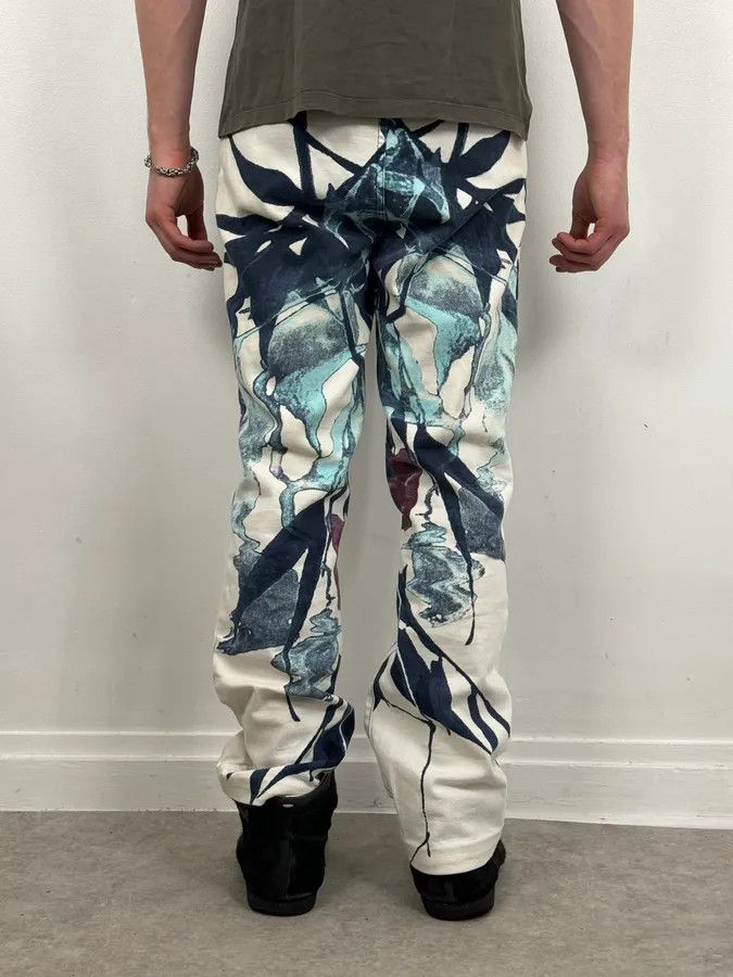 Just Cavalli 2000s Cavalli White Flowers Punk Navy Pants Size US 30 / EU 46 - 3 Thumbnail
