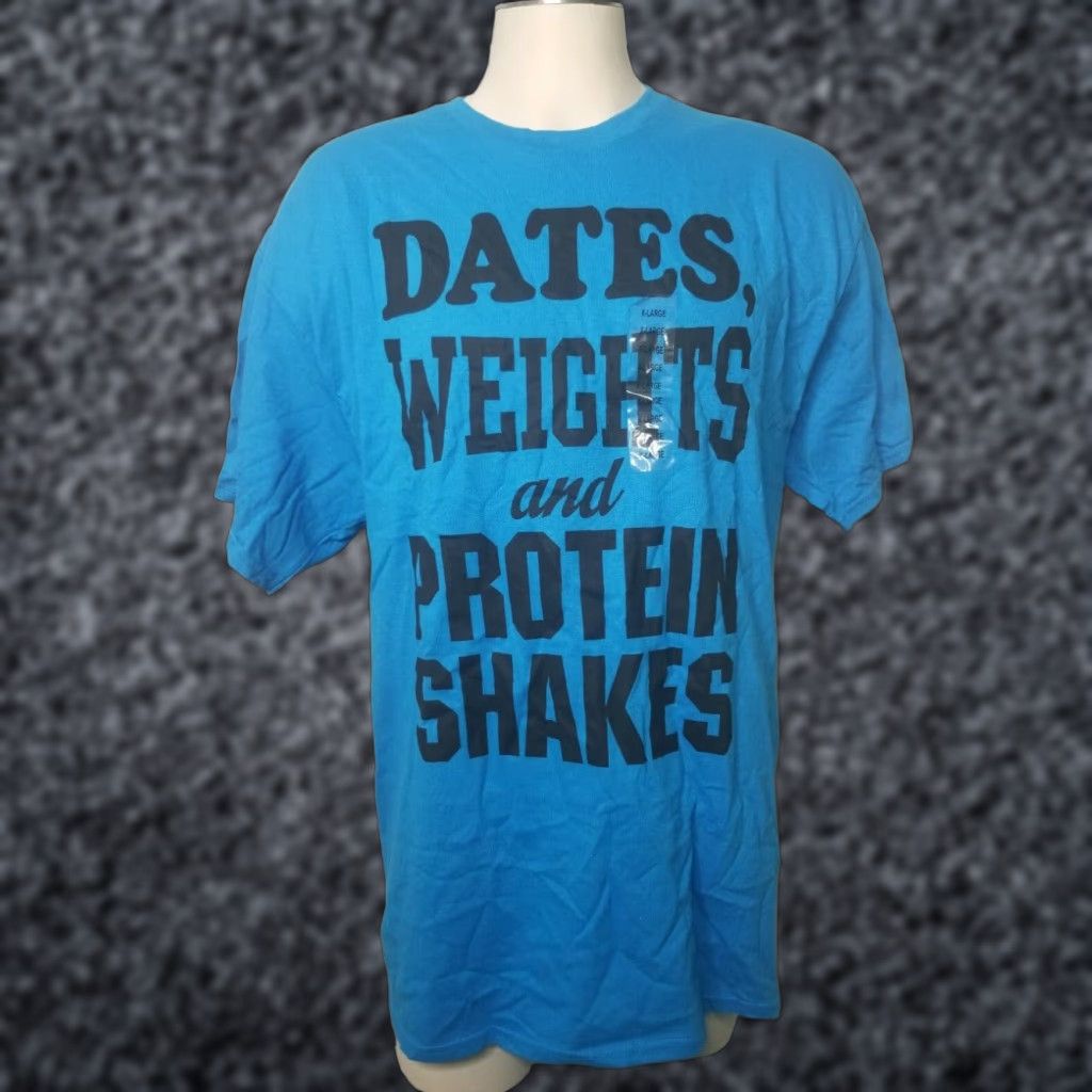 Delta Delta Mens XL Funny Gym Rat T-Shirt, Blue, Graphic Tee with Dates Weights Protein Shakes Print, Short Sleeve, Cotton Size US XL / EU 56 / 4 - 1 Thumbnail