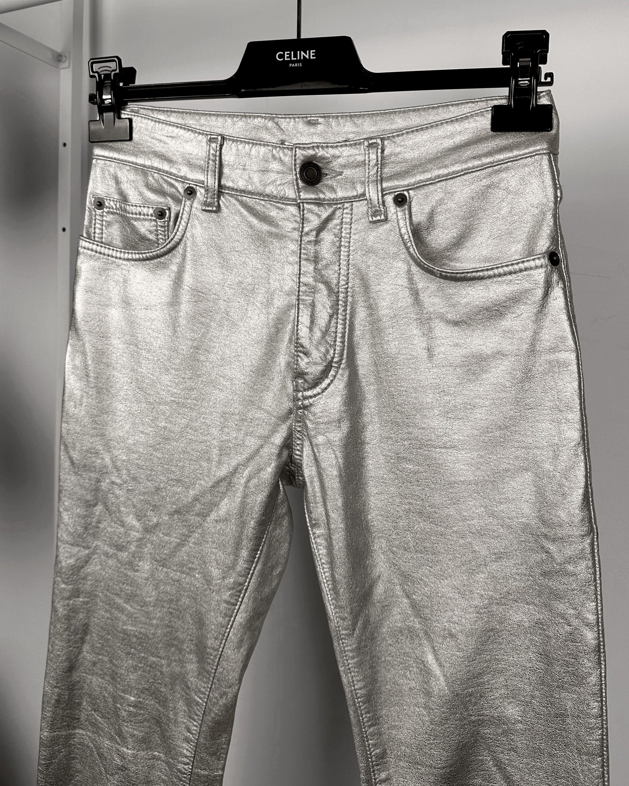 Hedi Slimane × Saint Laurent Paris Saint Laurent Paris Silver Sample Faux Leather Pants Size US 28 / EU 44 - 4 Thumbnail