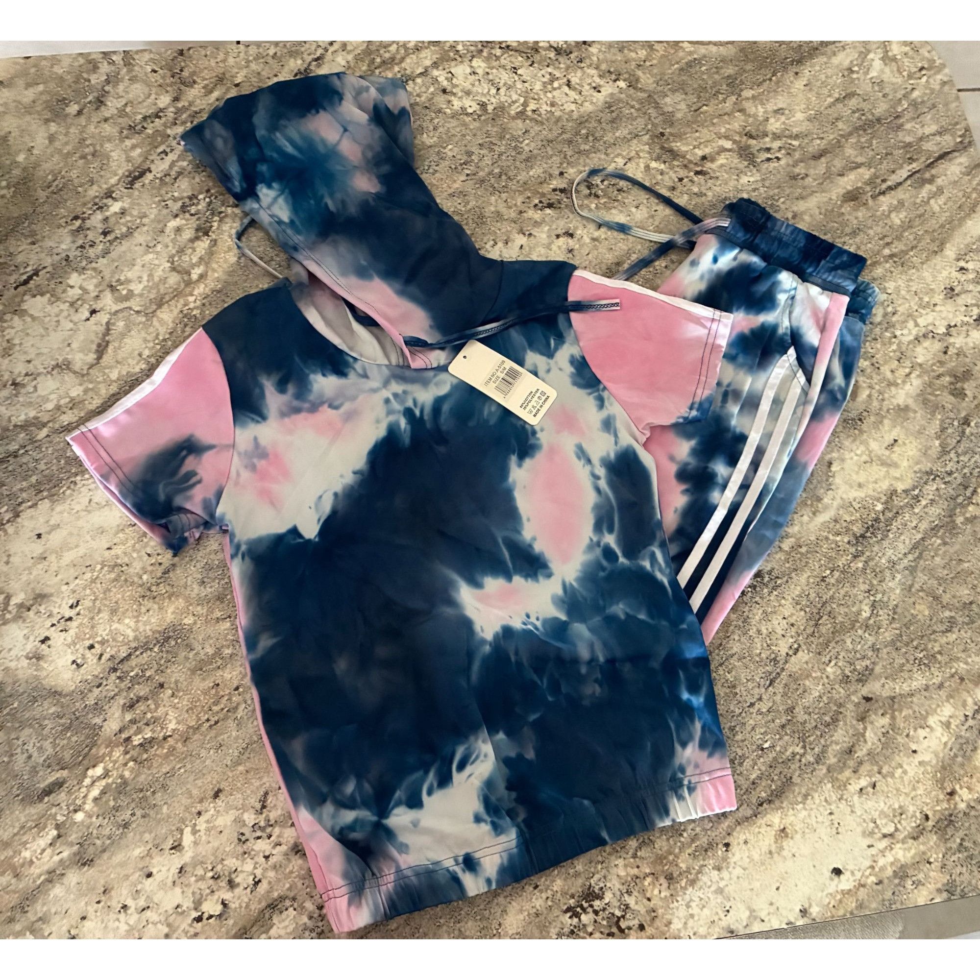 Other Yuna Tie Dye Short Sleeve Hoodie & Jogger Set Navy Blue Pink Size 28" / US 6 / IT 42 - 7 Thumbnail