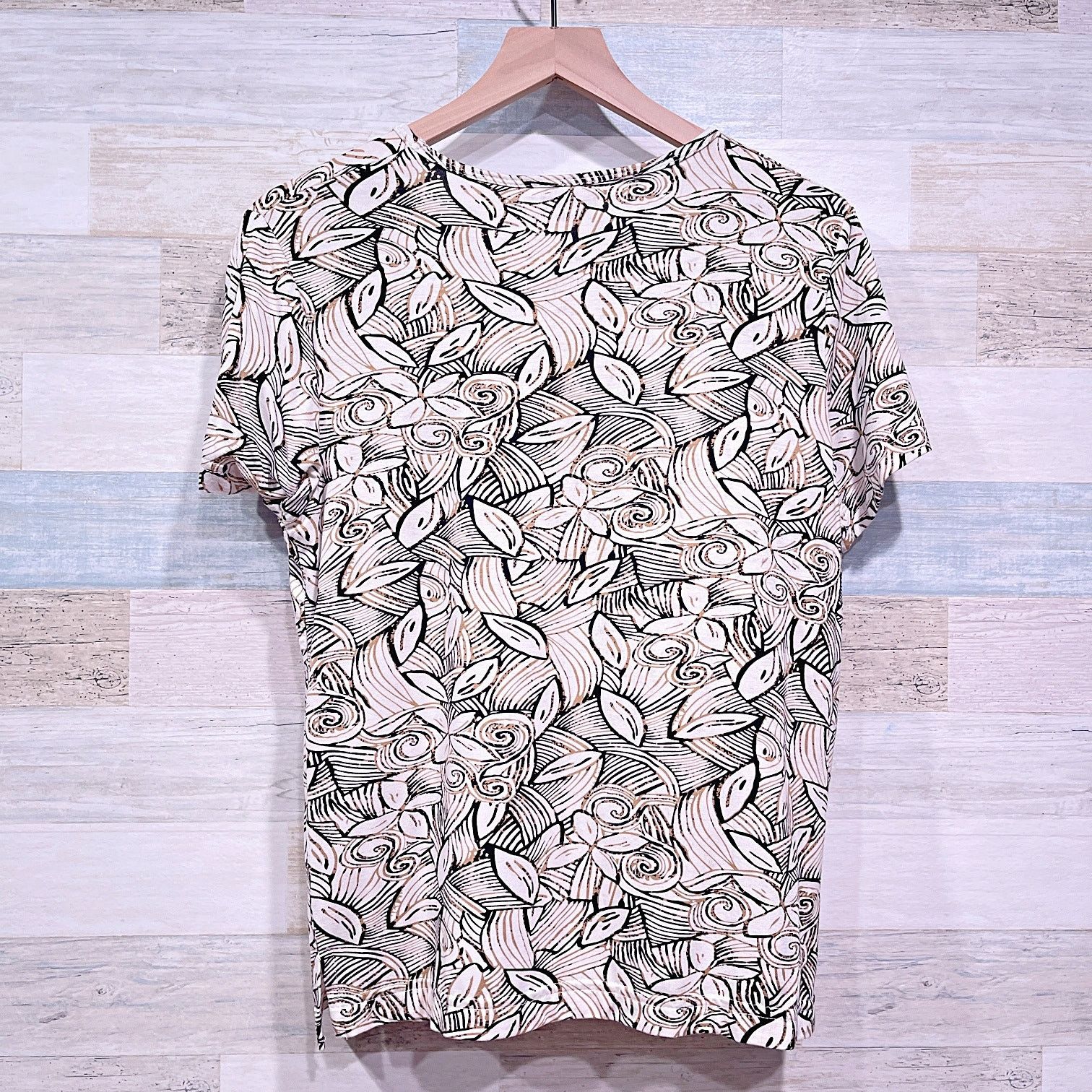 Orvis × Vintage ORVIS Stretchy Ribbed Knit Top Beige Leaf Print Womens Small Size S / US 4 / IT 40 - 3 Thumbnail