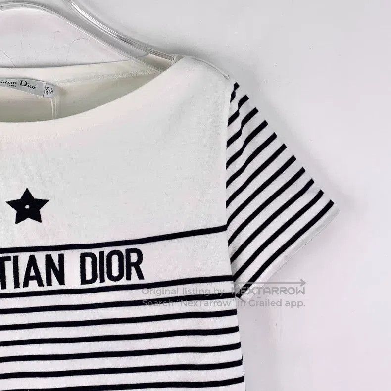 Dior Dior White striped letter print cotton round-neck short-sl Size M / US 6-8 / IT 42-44 - 3 Thumbnail