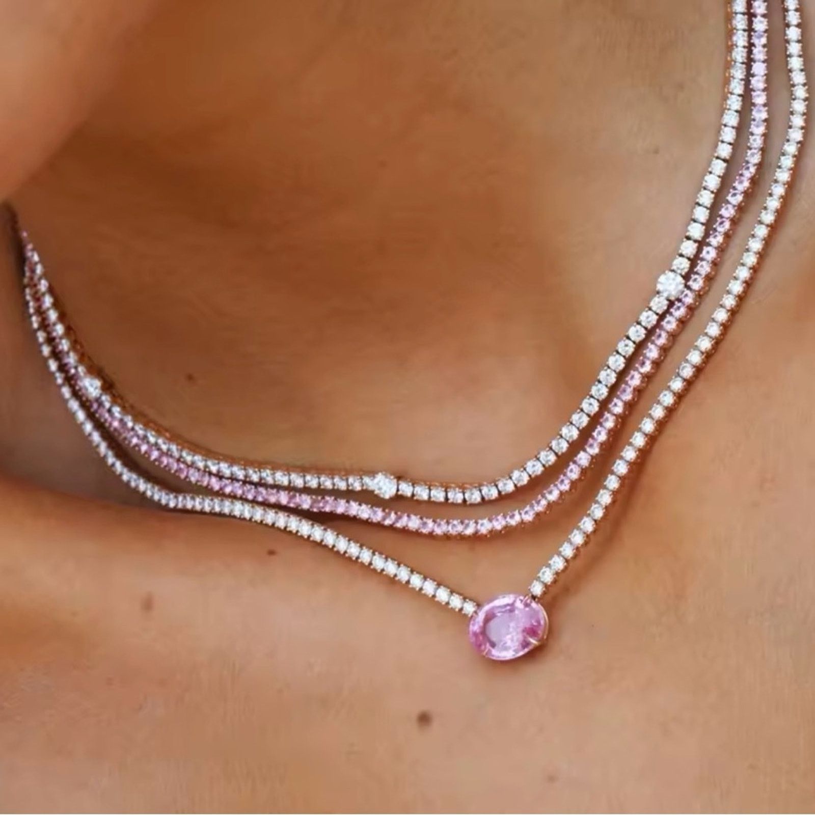 Other CZ Tennis Chain 3A Zircon Paved Crystal Chain Choker 14”+2” Size ONE SIZE - 2 Thumbnail