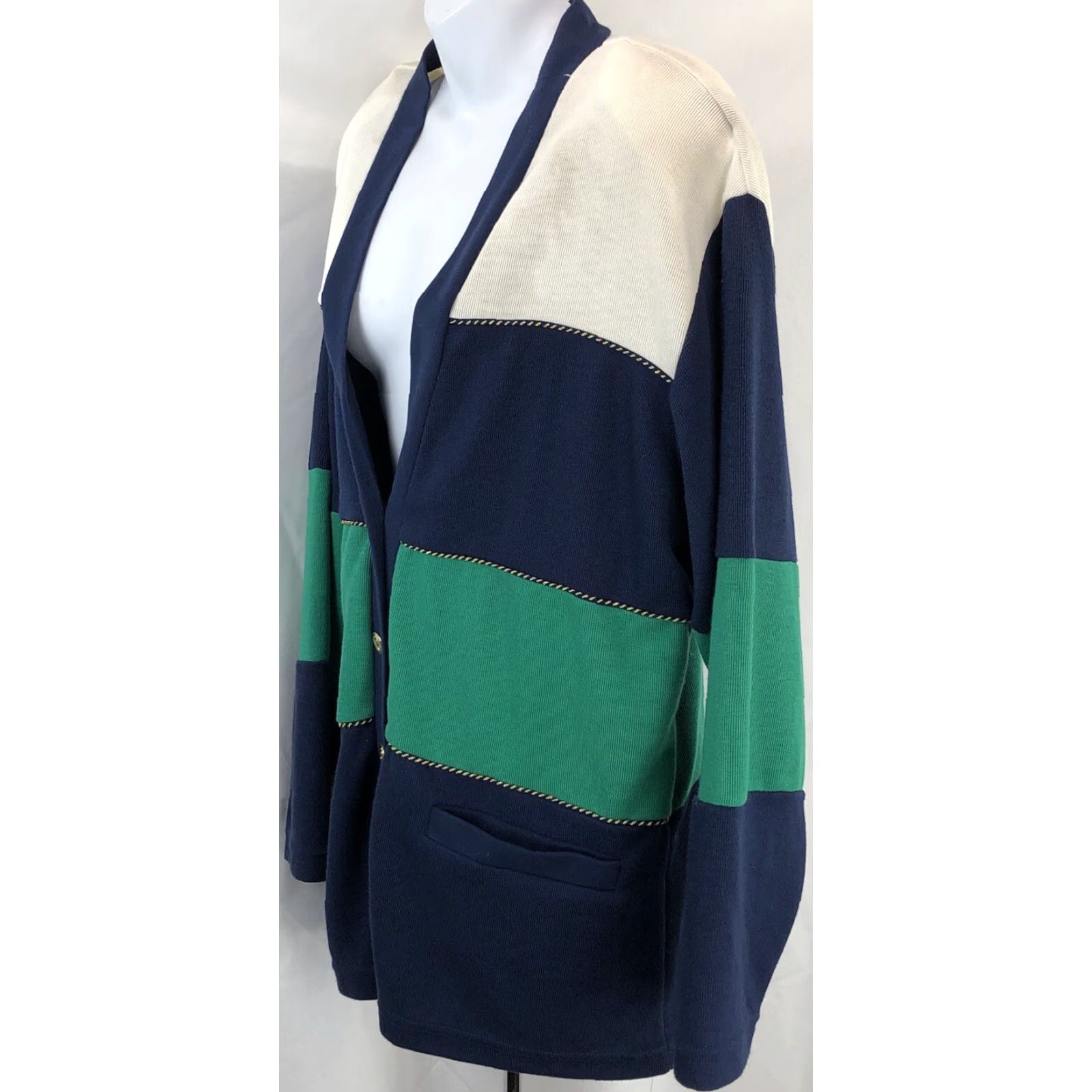 Vintage Koret Knit Cardigan Sweater Jacket L Navy Trafalgar Square Pockets Preppy Size L / US 10 / IT 46 - 2 Thumbnail
