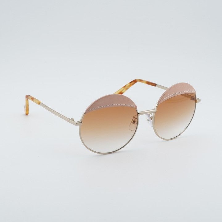 Loewe Loewe LW40007U 33F Sunglasses Gold/Pink Leather Round Frame Size ONE SIZE - 5 Thumbnail