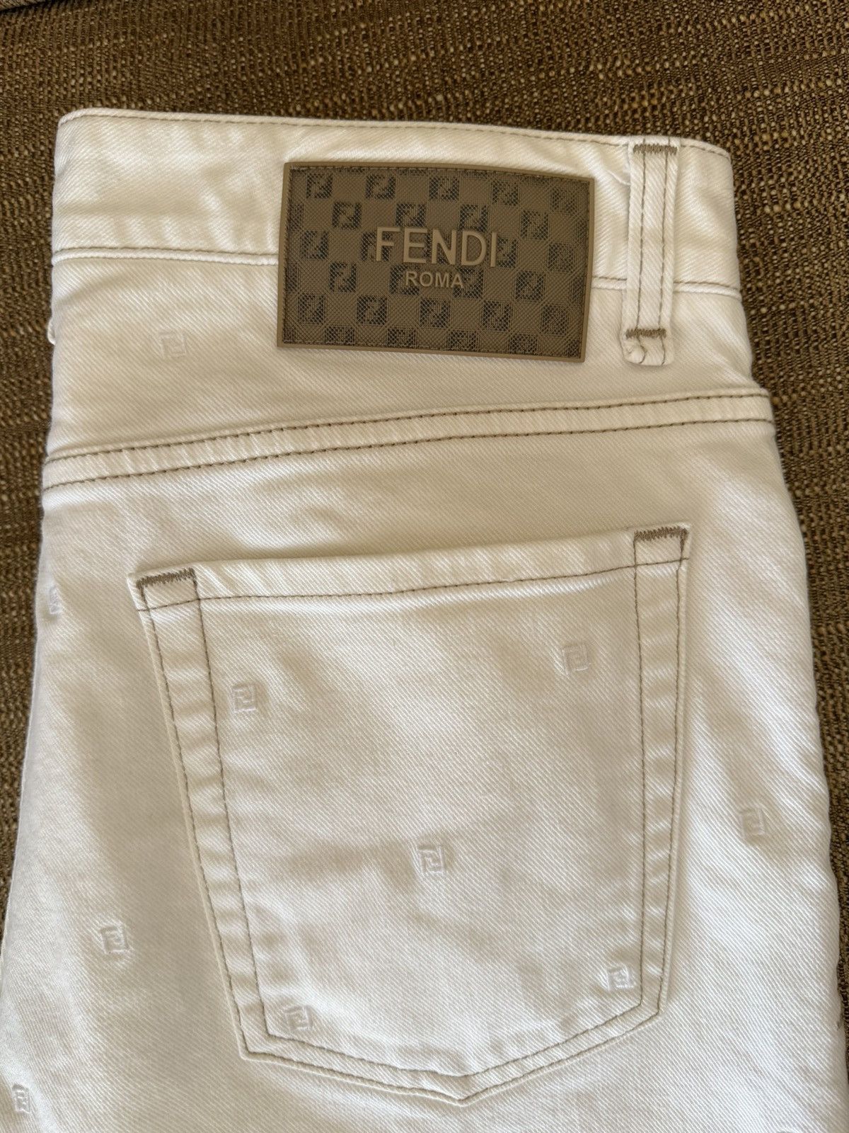 Fendi Fendi FF Monogram White Jeans – 32x34 – Holographic Patch Size US 32 / EU 48 - 1 Thumbnail