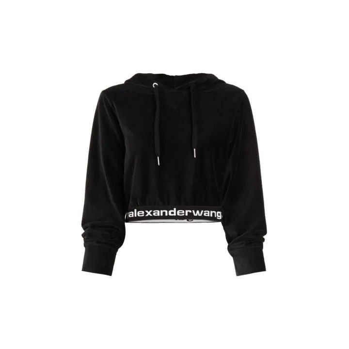 Alexander Wang Alexander Wang Black Cropped Hoodie with Logo - Size L / US 10 / IT 46 - 1 Thumbnail
