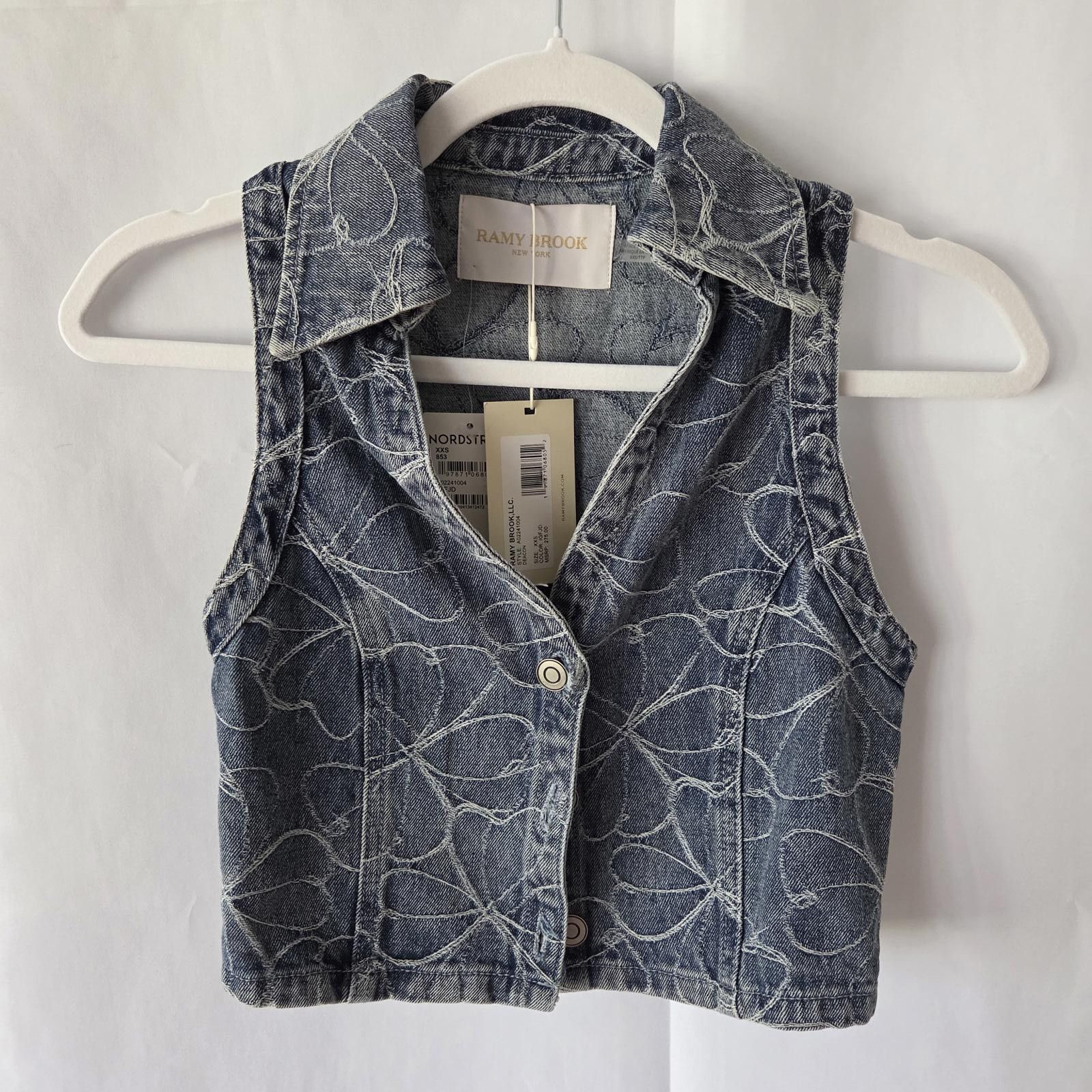 Designer Ramy Brook Deacon Floral-Embroidered Denim Crop Top - Small Size XXS / US 00 / IT 34 - 4 Thumbnail