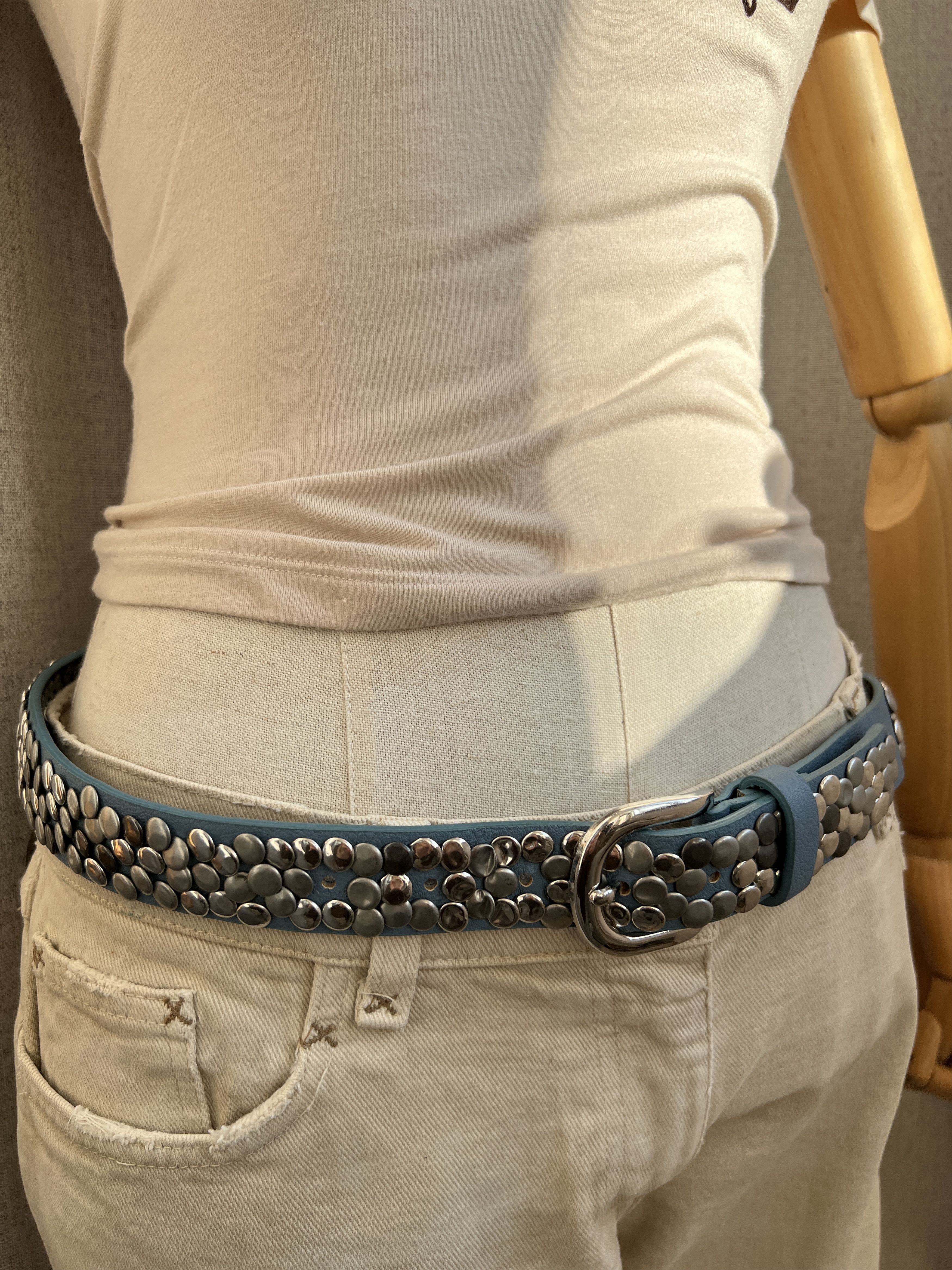 Vintage BB Style Rhinestones Blue Punk Style Belt Blue Size ONE SIZE - 4 Thumbnail