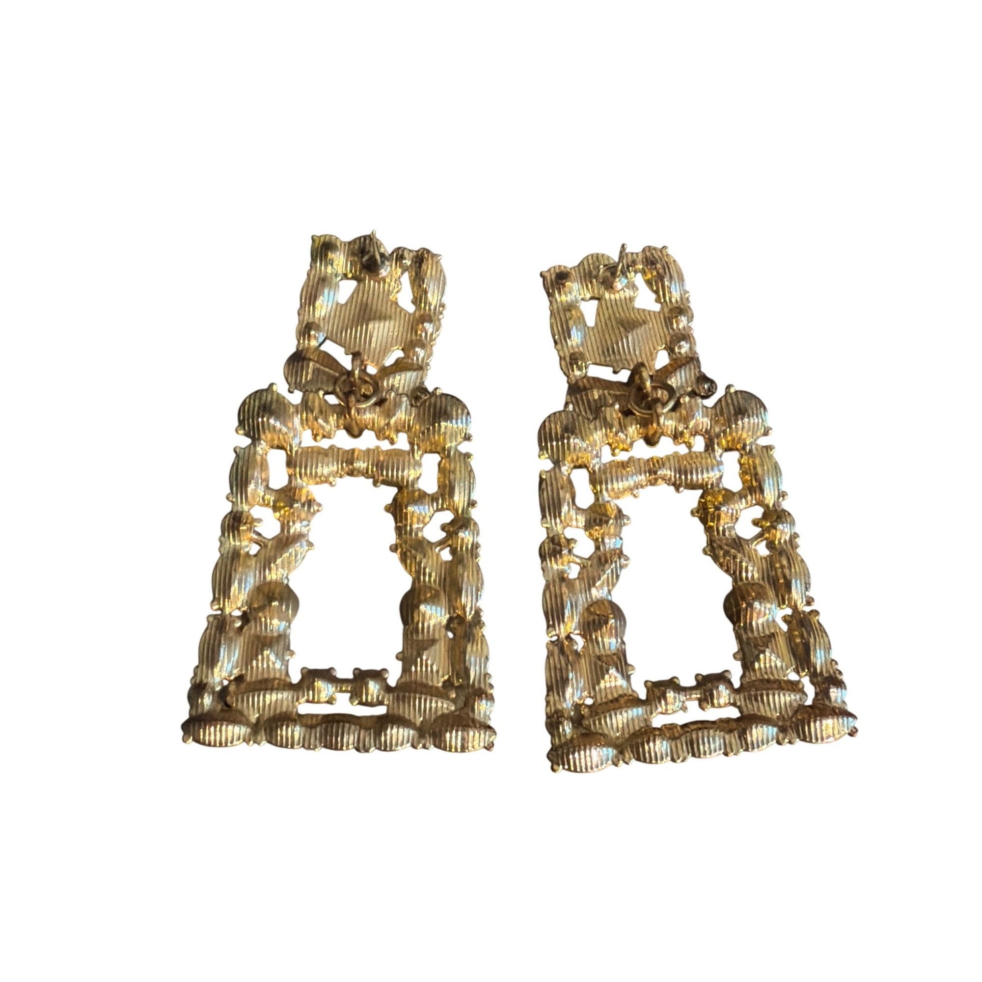 Other Gold Tone Black Rhinestone Door Knocker Earrings Chunky Pier Size ONE SIZE - 3 Thumbnail