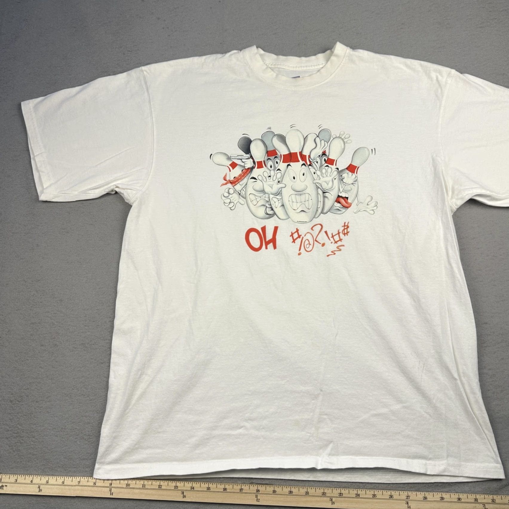 Soffe Soffe Shirt Mens XL White Bowling Cartoon Pins Graphic Funny T-Shirt Tee Casual Size US XL / EU 56 / 4 - 2 Thumbnail