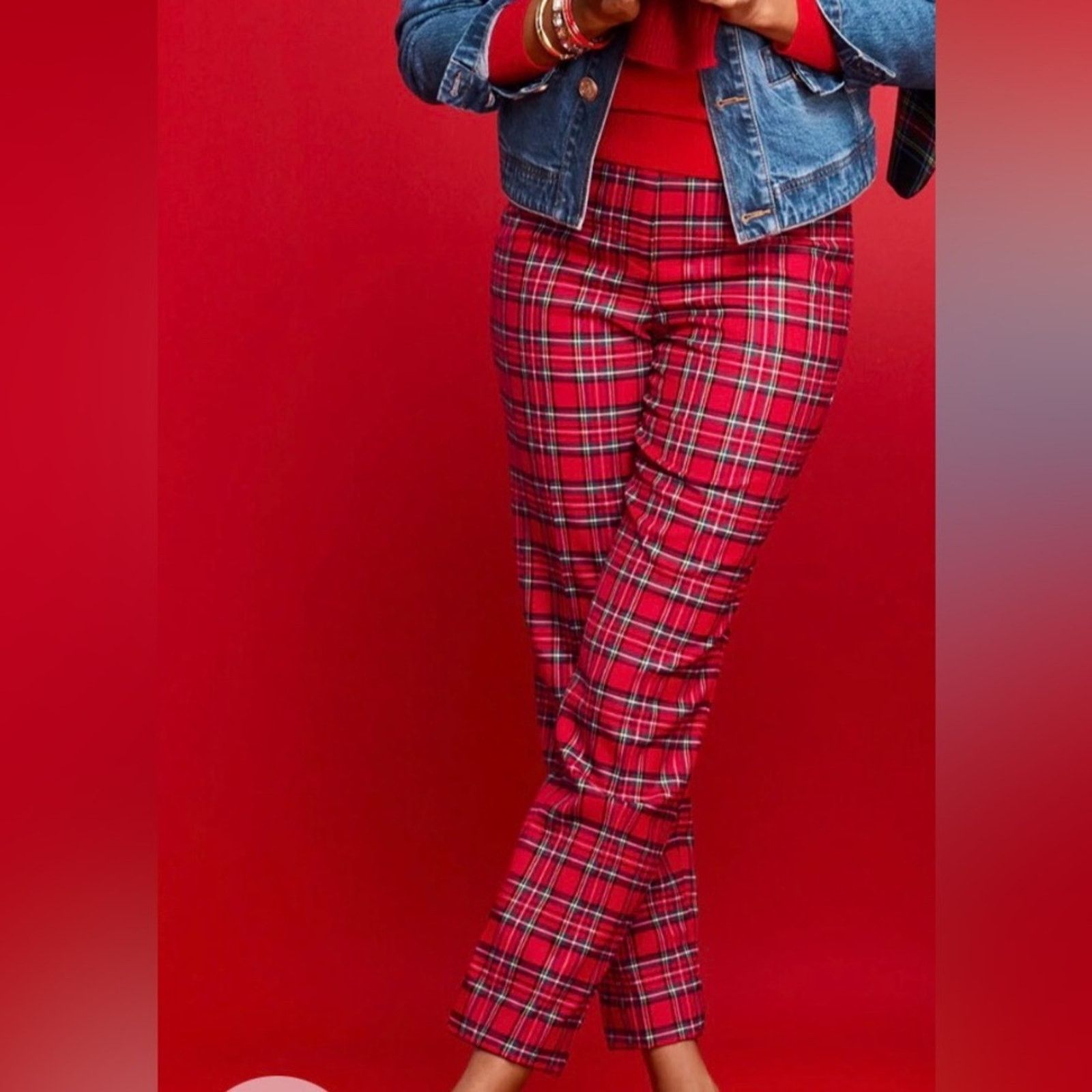Talbots TALBOTS TAPERED ANKLE WOOL BLEND PANTS RED TARTAN PLAID SZ 6 Size 28" / US 6 / IT 42 - 9 Thumbnail