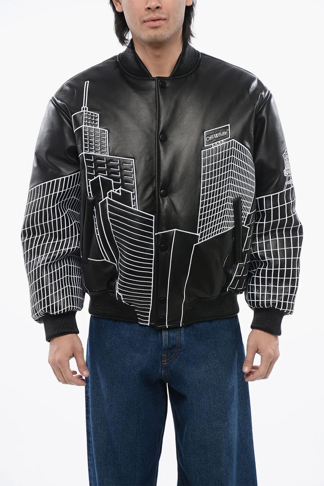 Off-White og1mm0426 Leather Varsity Bomber Jacket in Black Size US S / EU 44-46 / 1 - 1 Thumbnail
