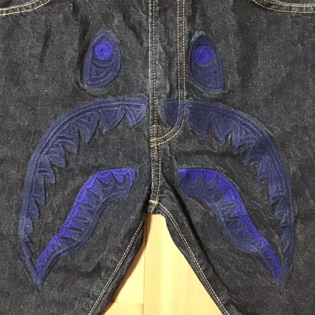 Bape BAPE Embroidered shark denim shorts a bathing ape ★size L Size US 34 / EU 50 - 3 Thumbnail