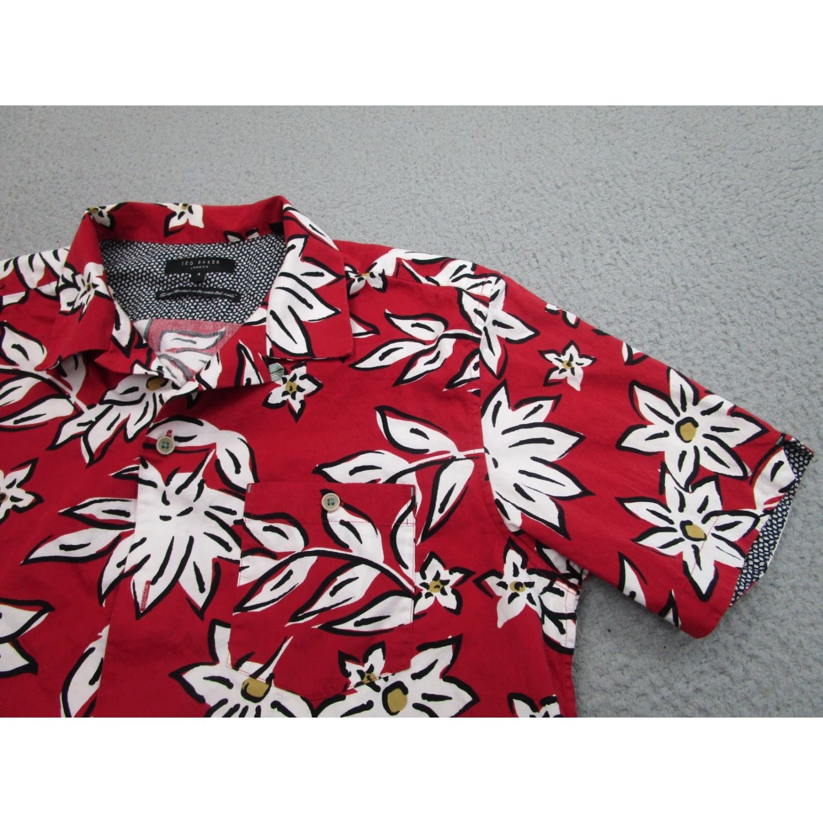 Ted Baker Ted Baker Shirt Mens M 4 Medium Red White Floral Hawaiian Button Up Resort Beach Size US M / EU 48-50 / 2 - 2 Thumbnail