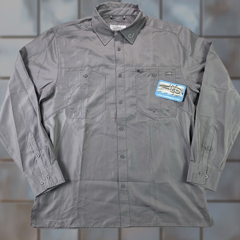 Alife Reel Life Fishing Shirt Men Large Gray Long Sleeve Button-Up NWT Elite Angler Button-Up Shirt Size US L / EU 52-54 / 3 - 1 Thumbnail