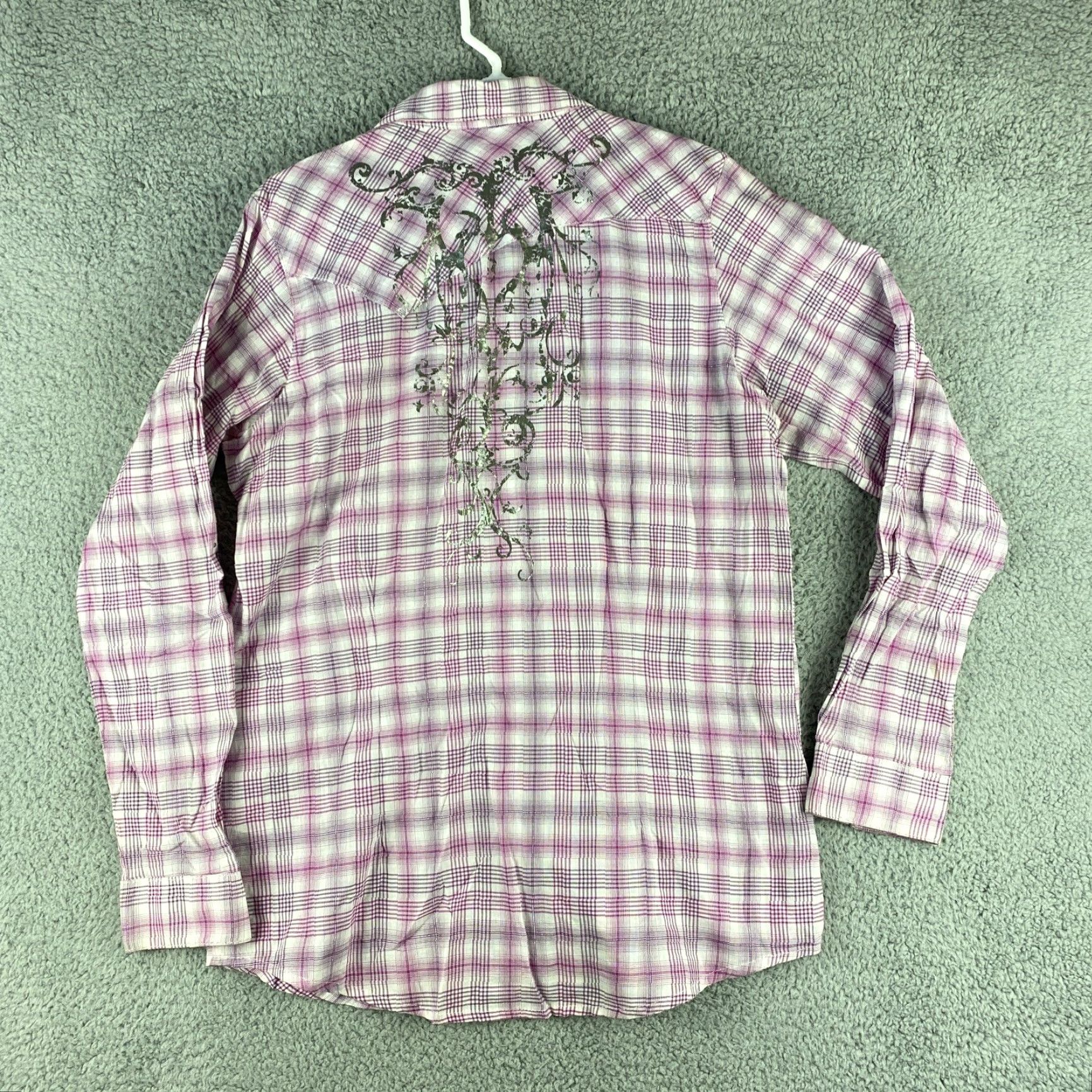 Wrangler VINTAGE Wrangler Rock 47 Pearl Snap Shirt Western Plaid Men’s Large Pink 47-32 Rhinestone Snap Closure Size US L / EU 52-54 / 3 - 7 Thumbnail
